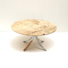 Round vintage onyx coffee table with chrome base from the 70s