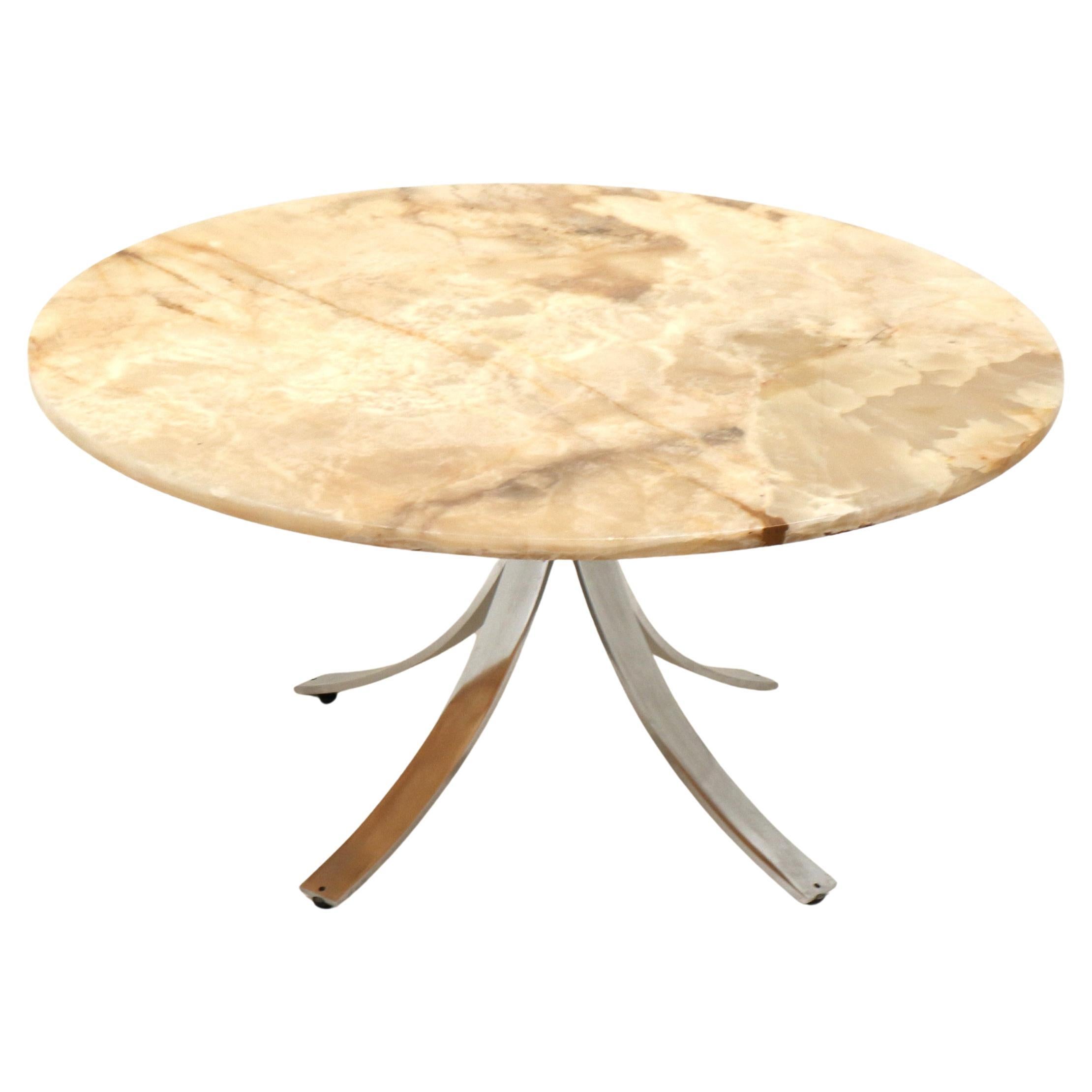 Round vintage onyx coffee table with chrome base from the 70s