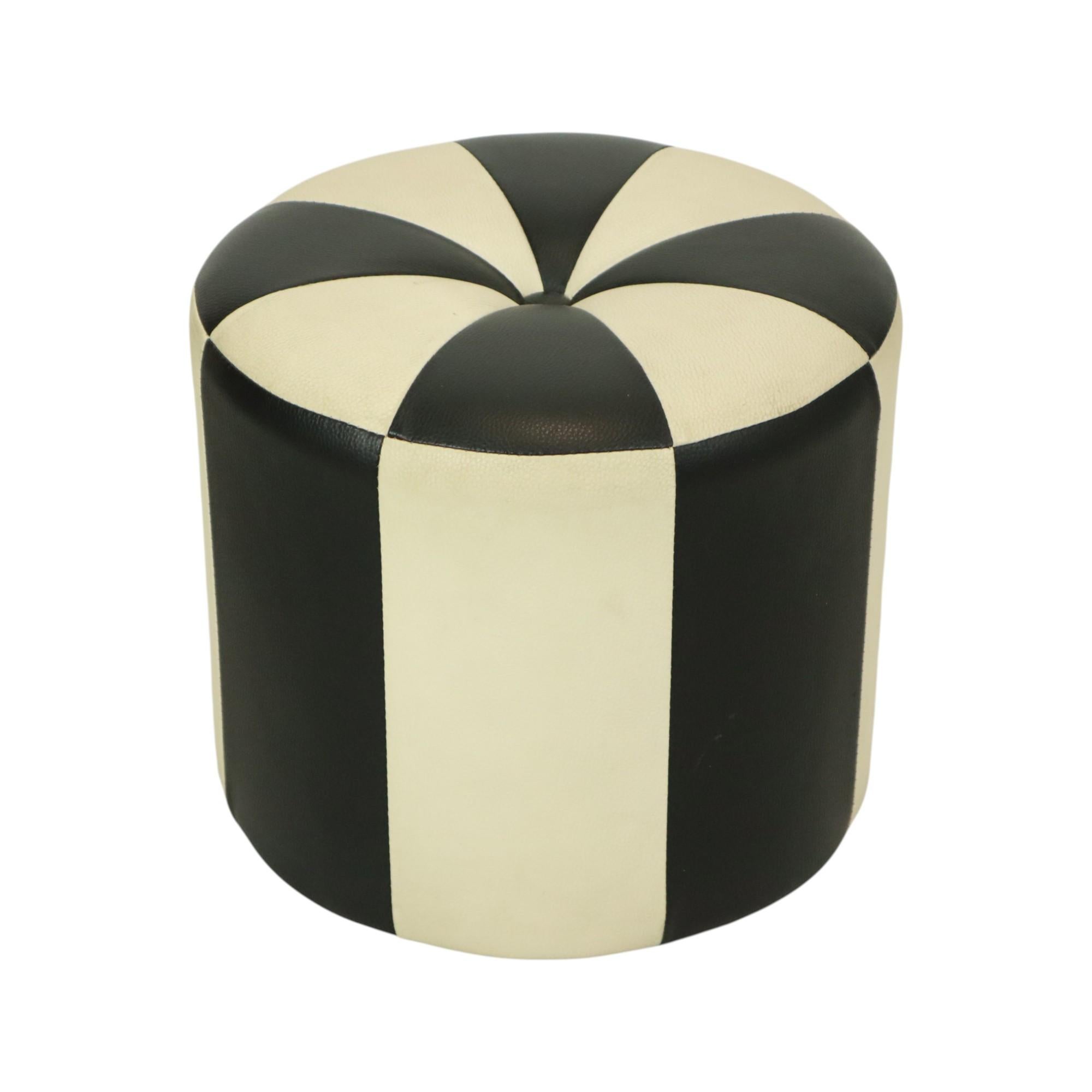 Round Vintage Pouf Black White Two-Tone Skai Sixties For Sale 1