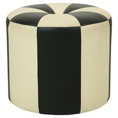 Round Vintage Pouf Black White Two-Tone Skai Sixties