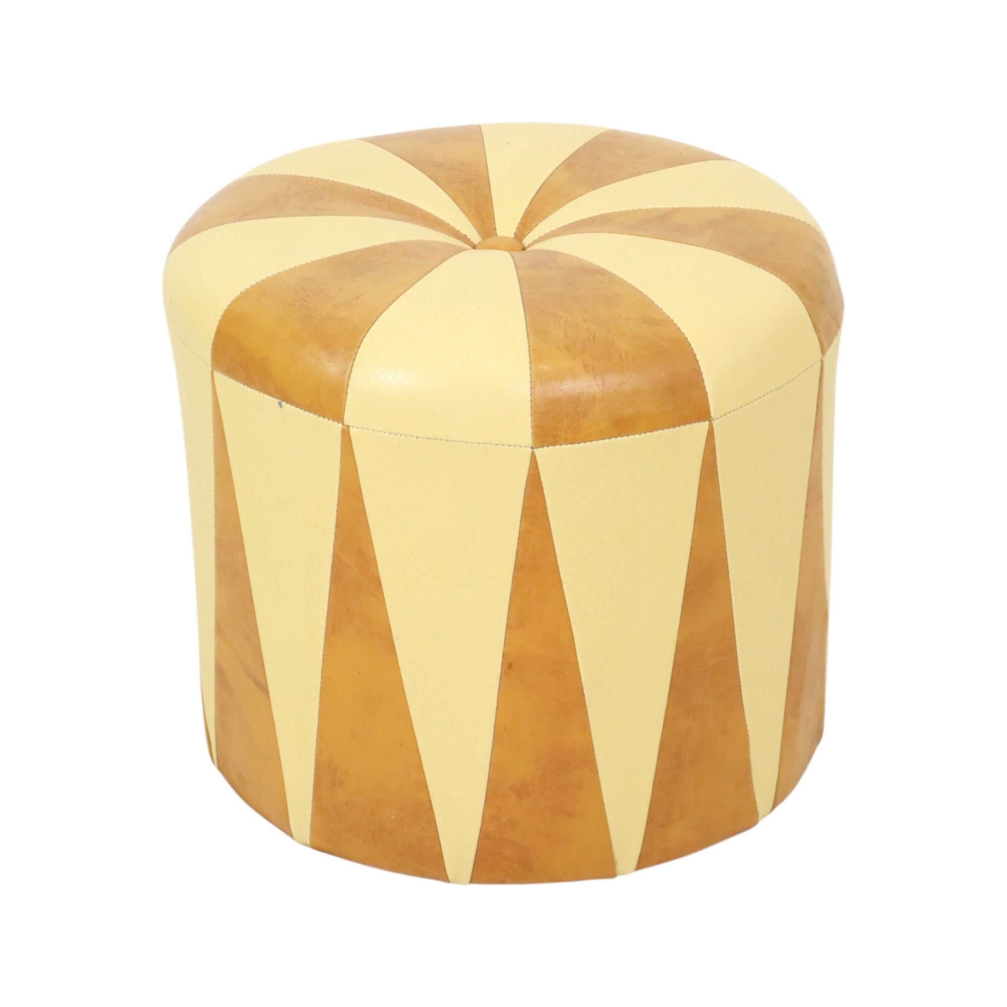 Round Vintage Pouf Brown Beige Two-tone Skai Sixties For Sale 3
