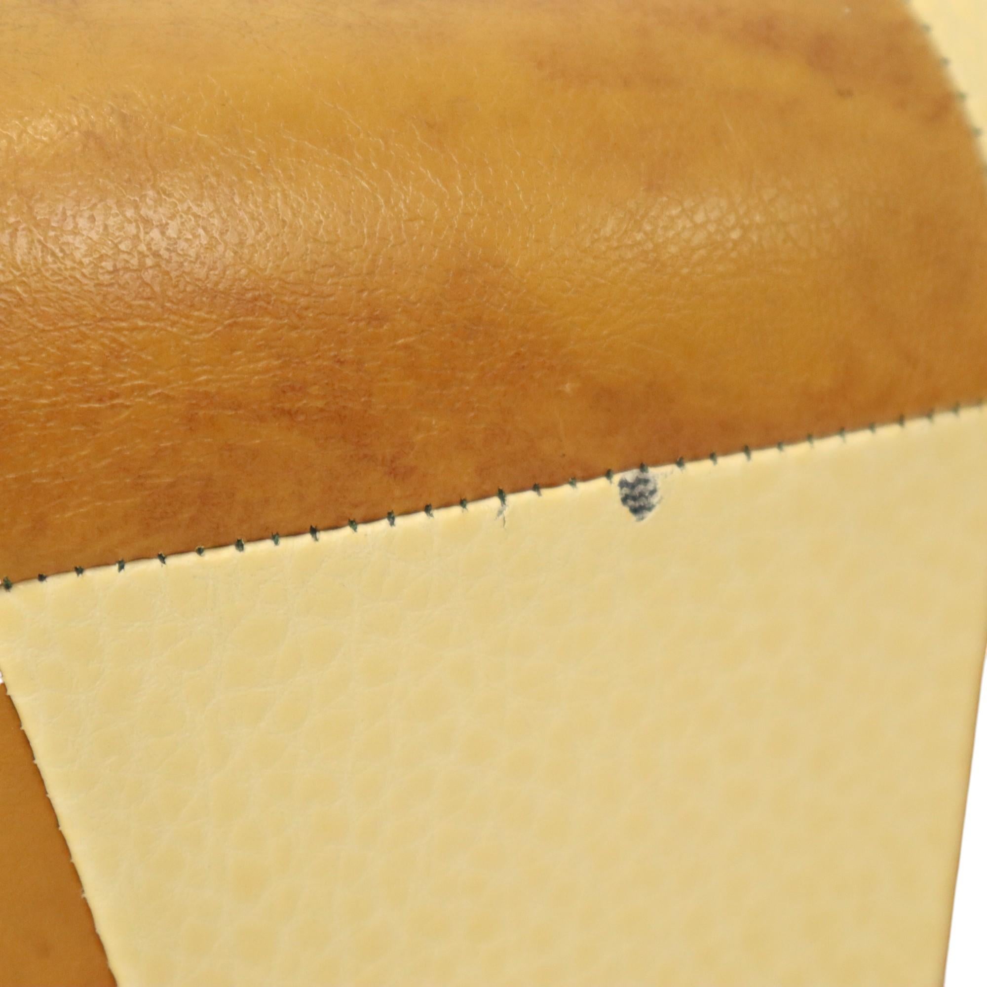 20th Century Round Vintage Pouf Brown Beige Two-tone Skai Sixties For Sale