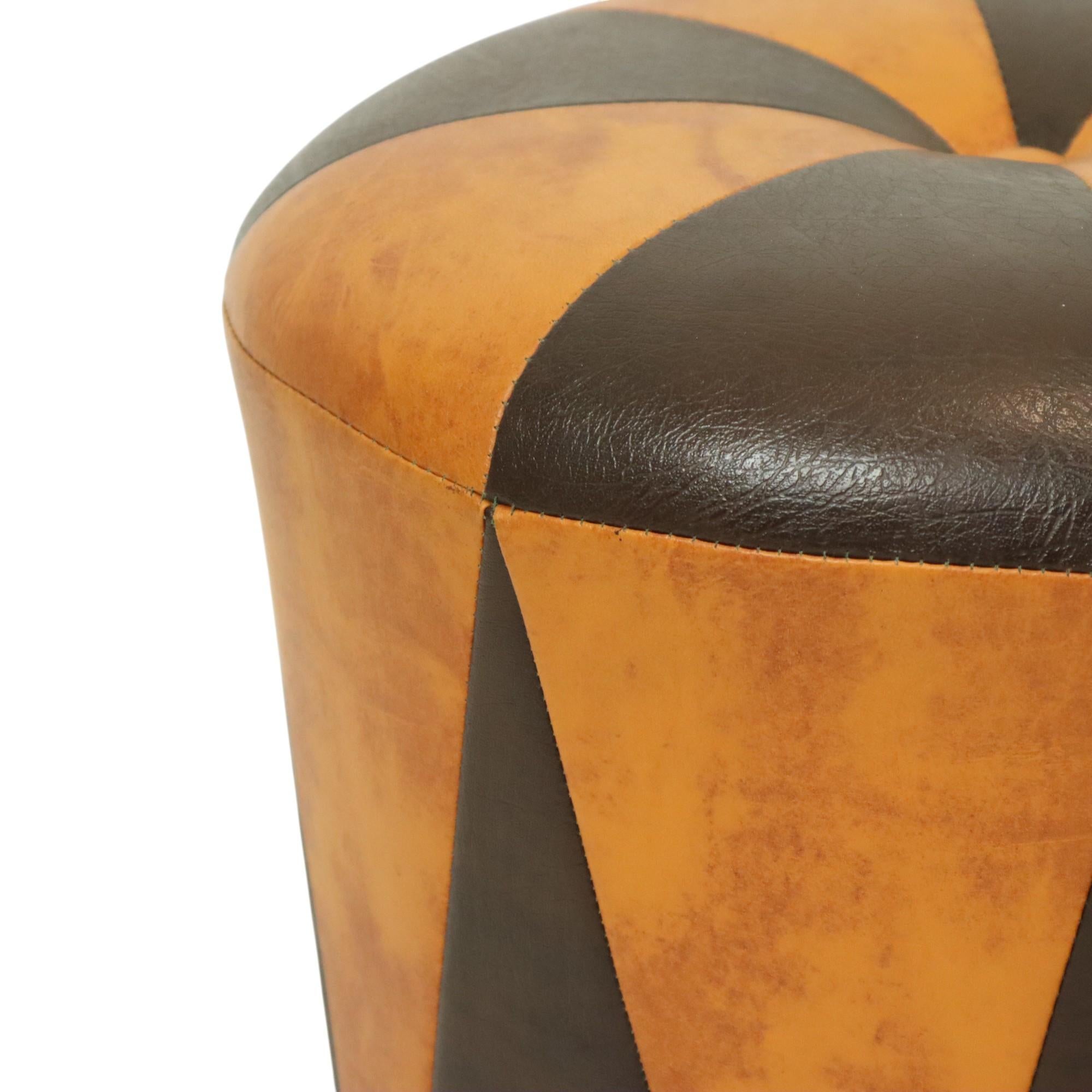 Runde Vintage Pouf Braun Kamel Zweifarbig Skai Sechziger Jahre im Zustand „Gut“ im Angebot in Poperinge, BE