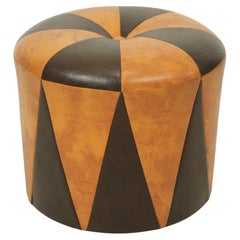 Round Vintage Pouf Brown Camel Two-tone Skai Sixties