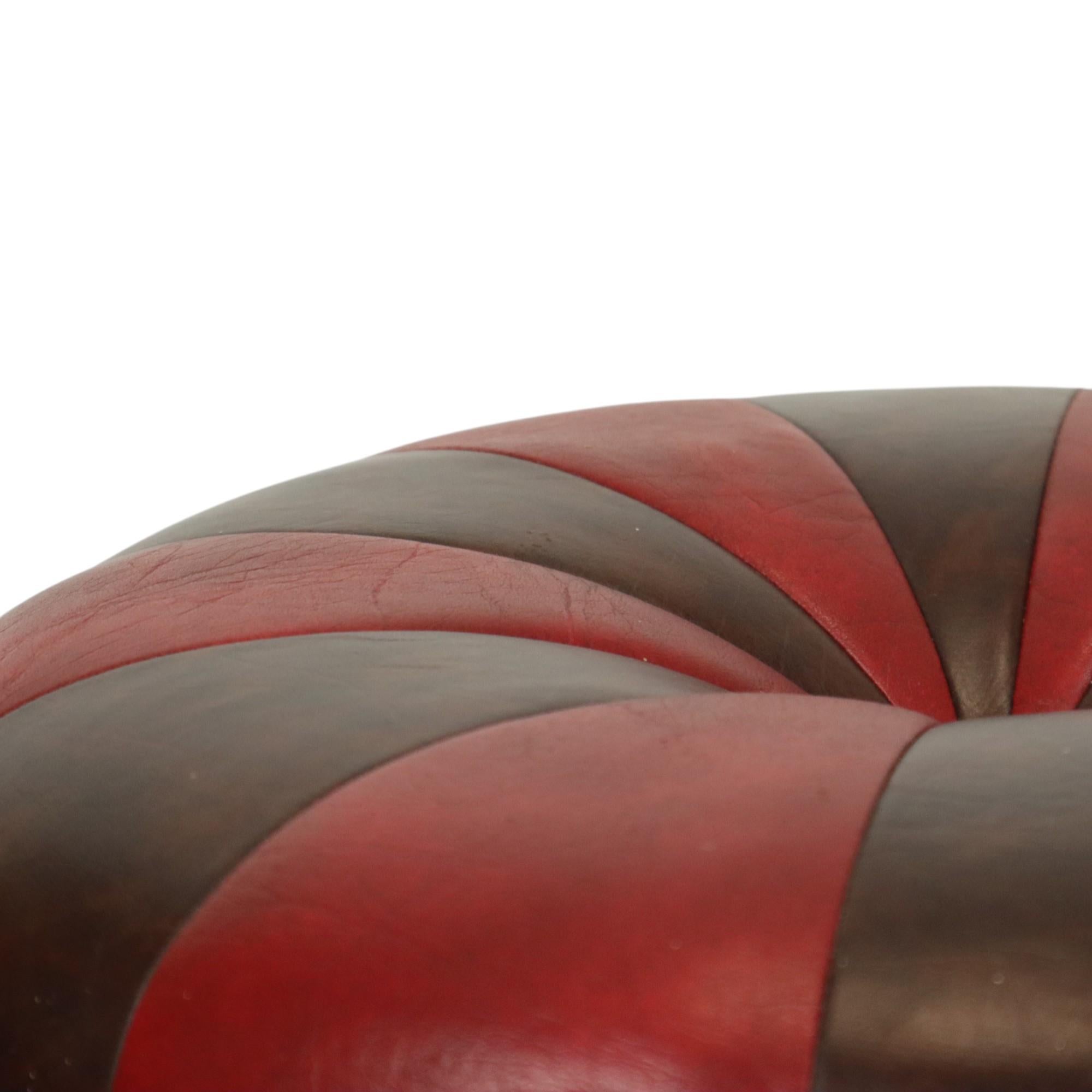 Runde Vintage Pouf Braun Rot Zweifarbig Skai Sechziger Jahre im Angebot 3