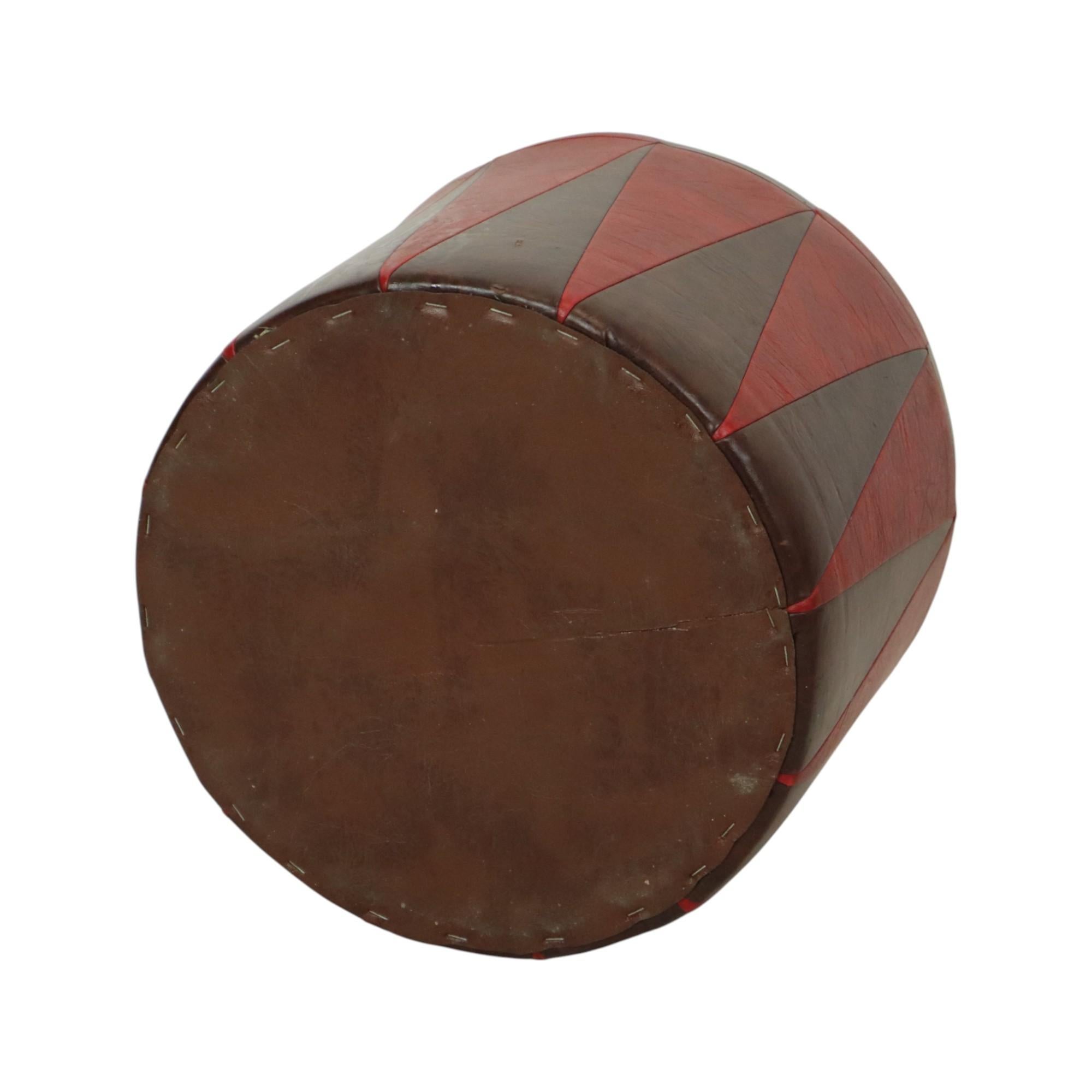 Runde Vintage Pouf Braun Rot Zweifarbig Skai Sechziger Jahre im Angebot 5