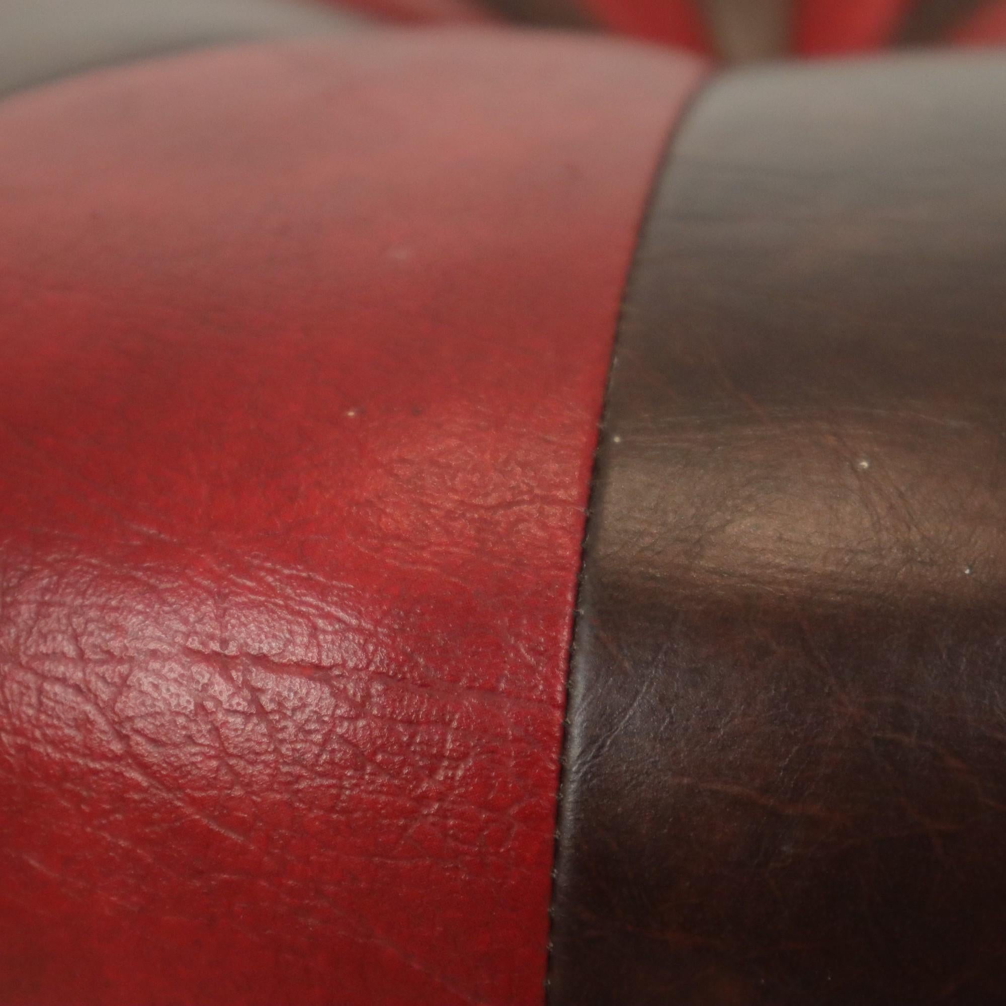 Runde Vintage Pouf Braun Rot Zweifarbig Skai Sechziger Jahre im Angebot 2