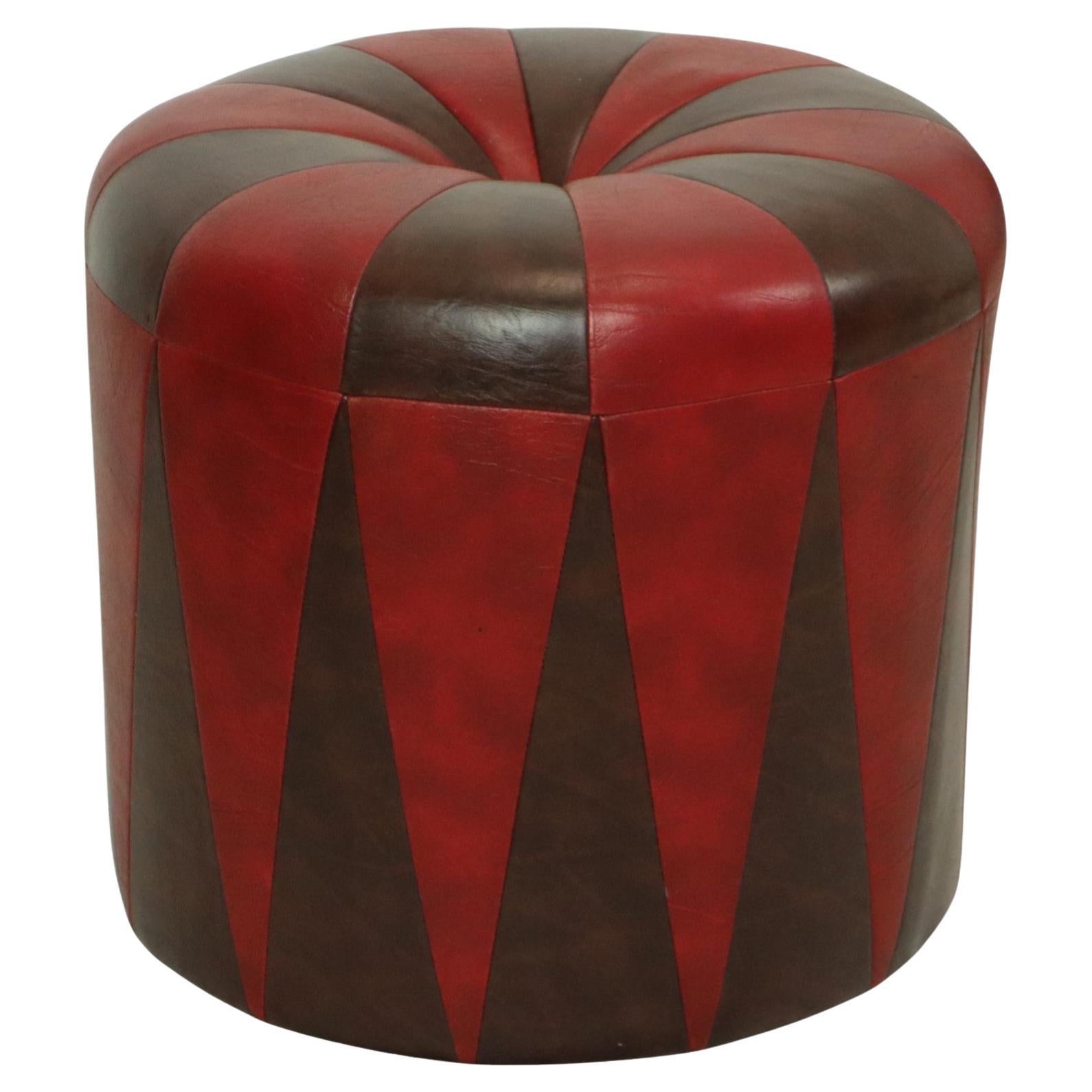 Round Vintage Pouf Brown Red Two-tone Skai Sixties