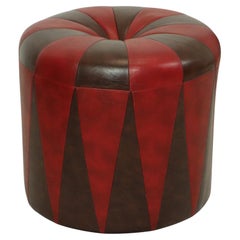 Round Vintage Pouf Brown Red Two-tone Skai Sixties