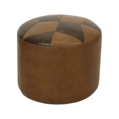 Round Vintage Pouf Brown Star Motif Skai Sixties