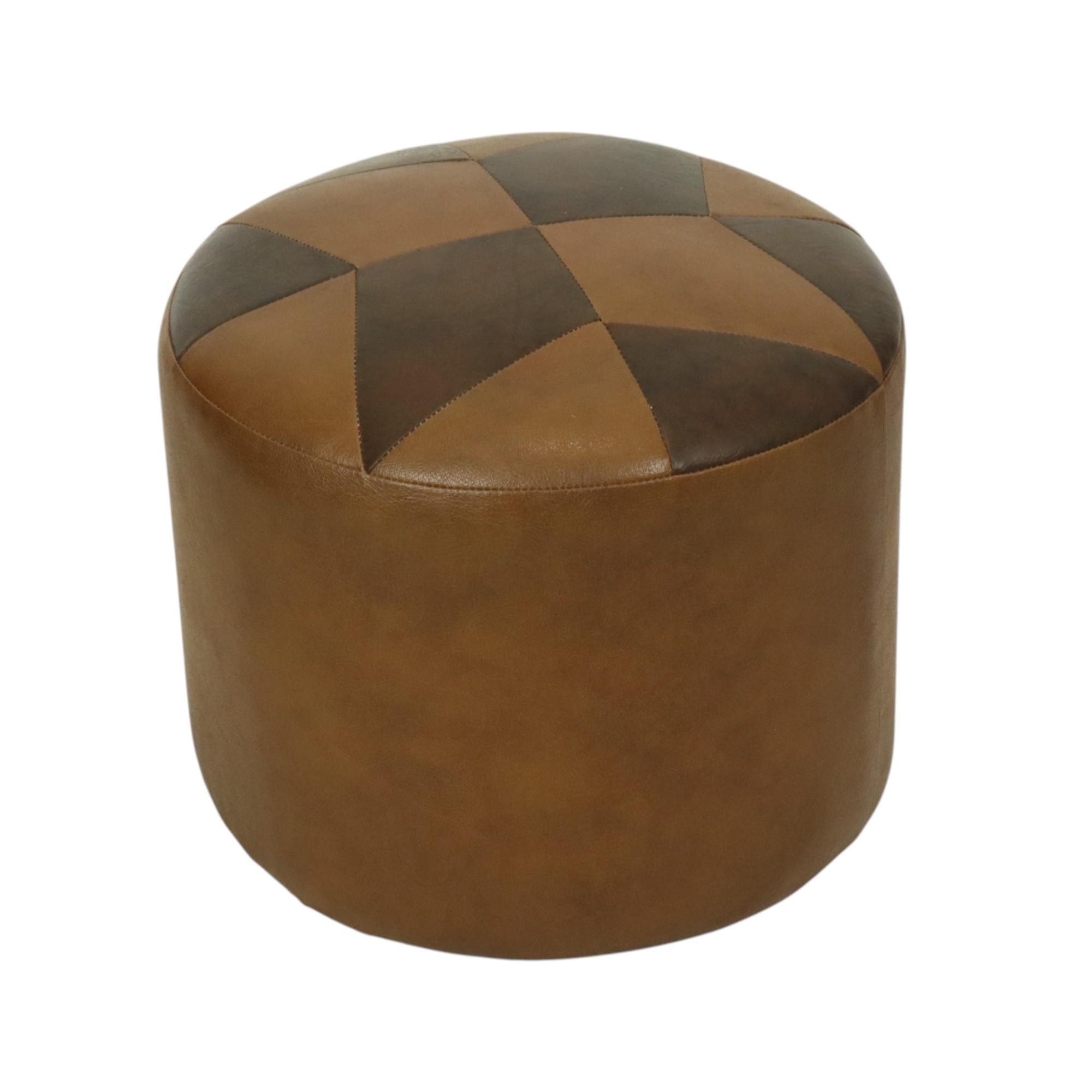 20th Century Round Vintage Pouf Brown Star Motif Skai Sixties For Sale