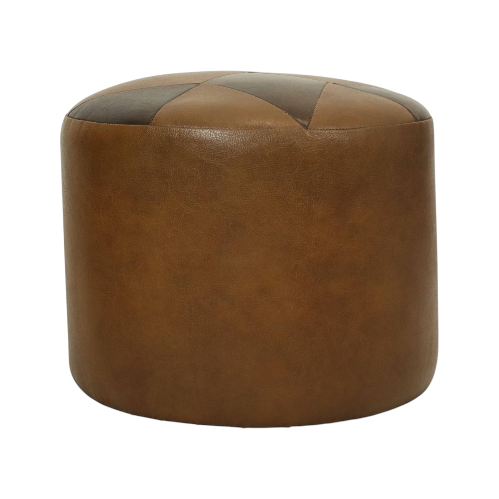 Round Vintage Pouf Brown Star Motif Skai Sixties For Sale 1