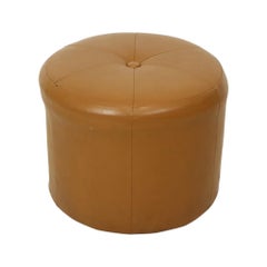 Round Vintage Pouf Camel Brown Skai Faux Leather
