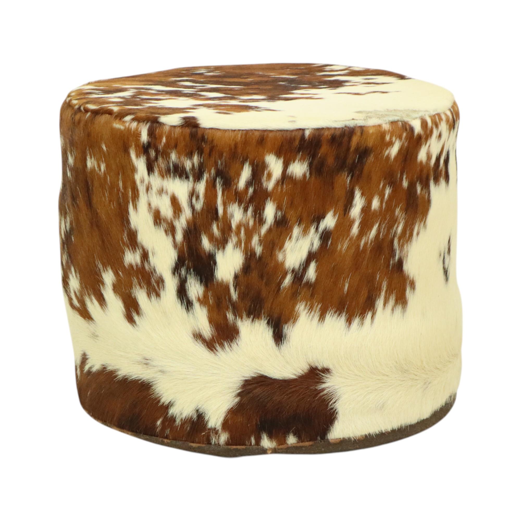 Runde Vintage Pouf Rindsleder Sixties 47cm im Angebot 6