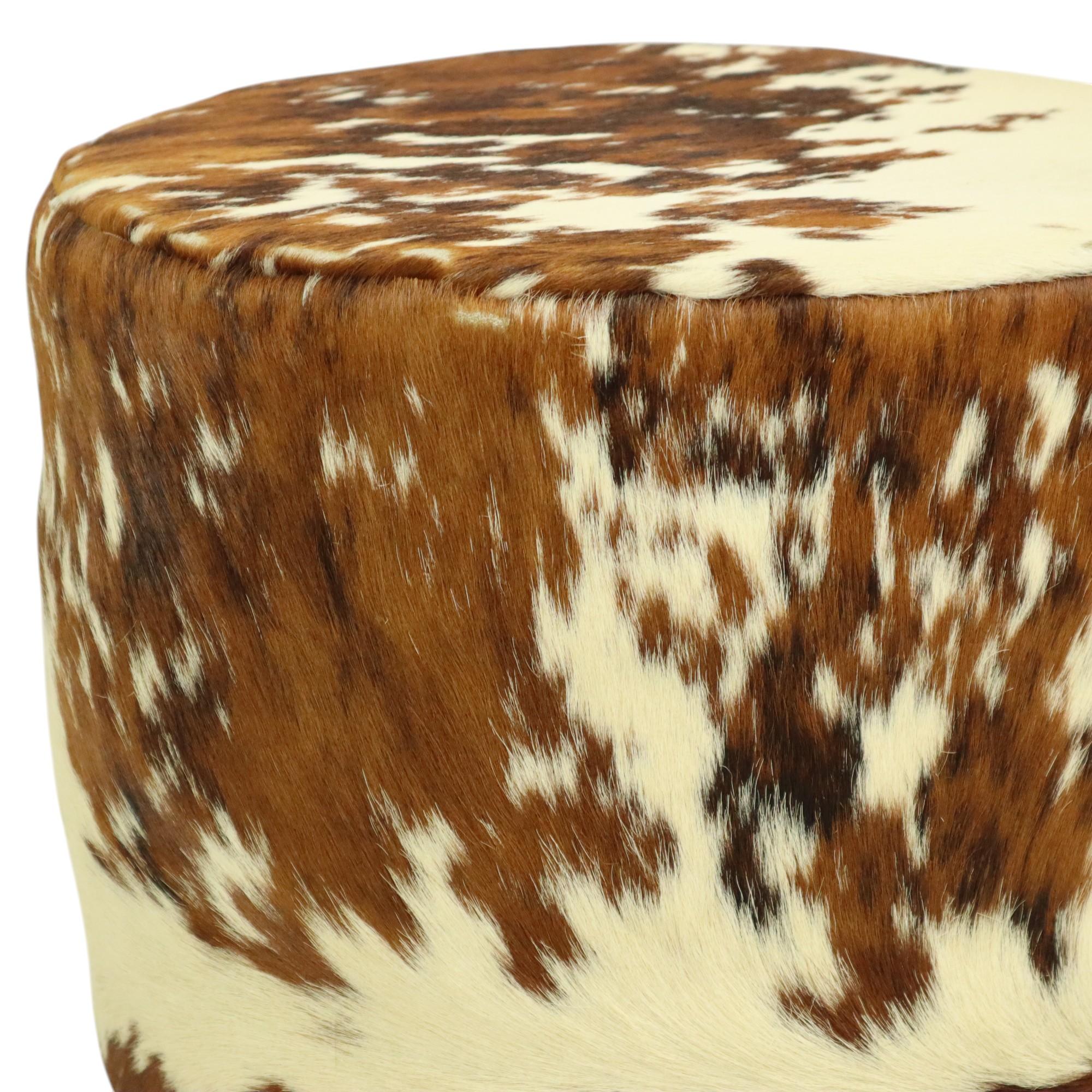 Runde Vintage Pouf Rindsleder Sixties 47cm im Angebot 7