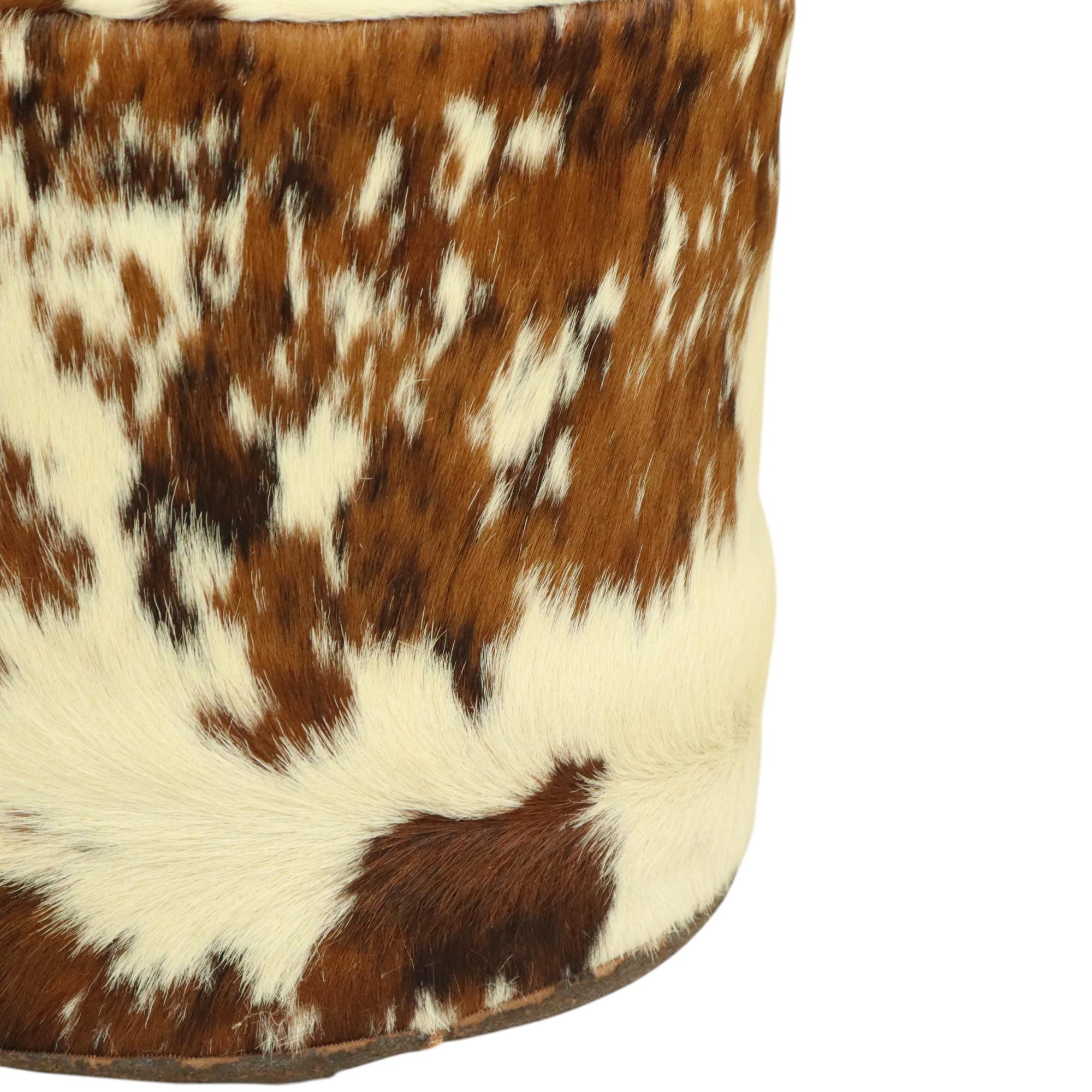 Runde Vintage Pouf Rindsleder Sixties 47cm im Angebot 8