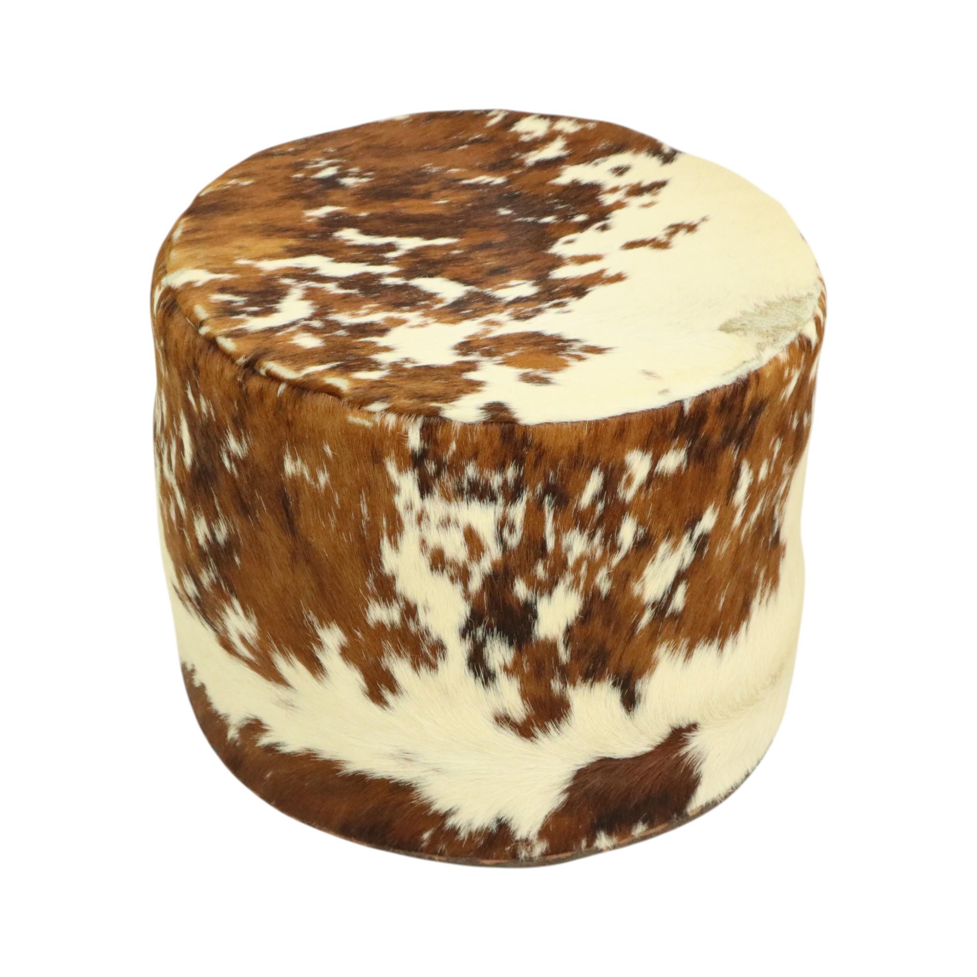 Runde Vintage Pouf Rindsleder Sixties 47cm im Angebot 9