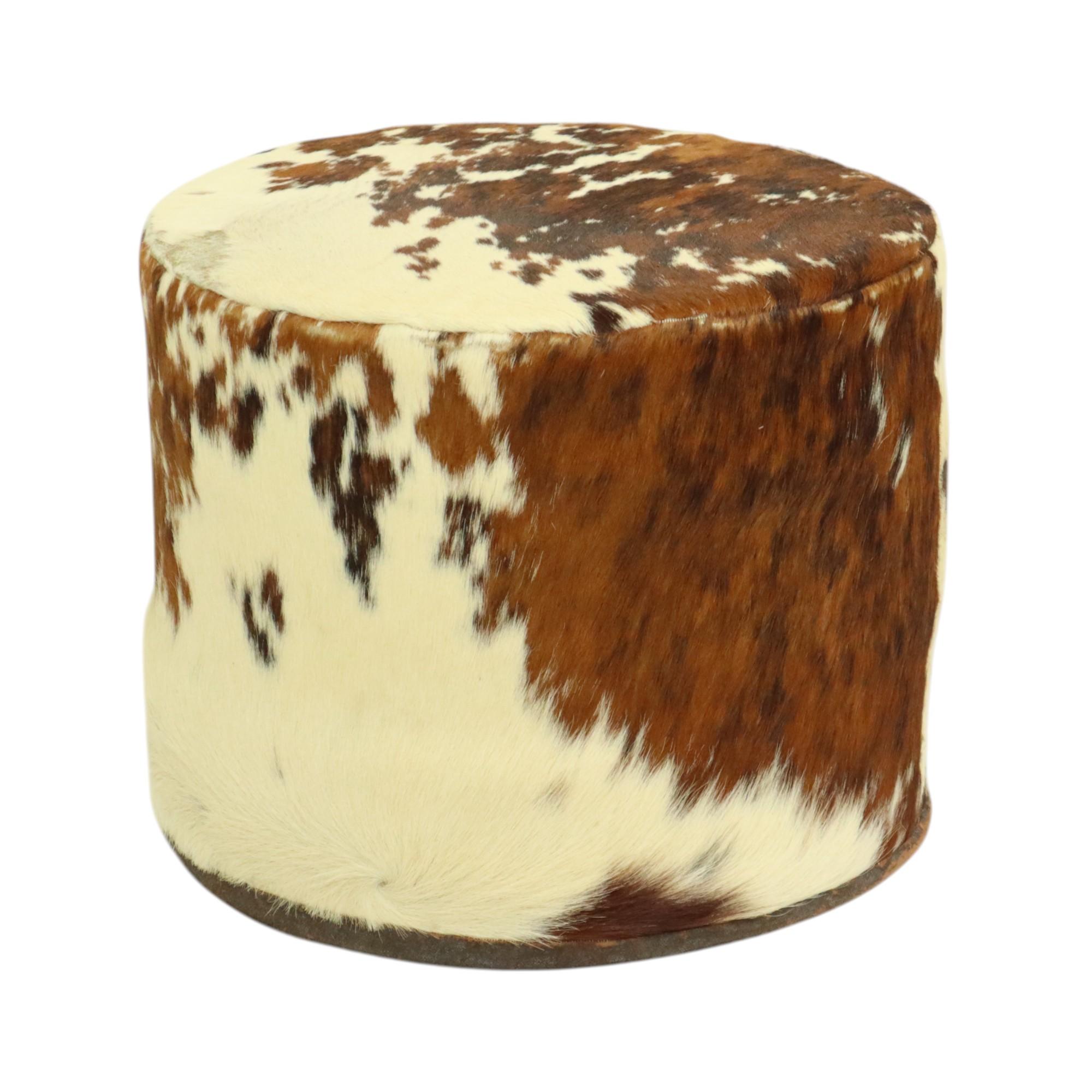 Runde Vintage Pouf Rindsleder Sixties 47cm im Zustand „Gut“ im Angebot in Poperinge, BE