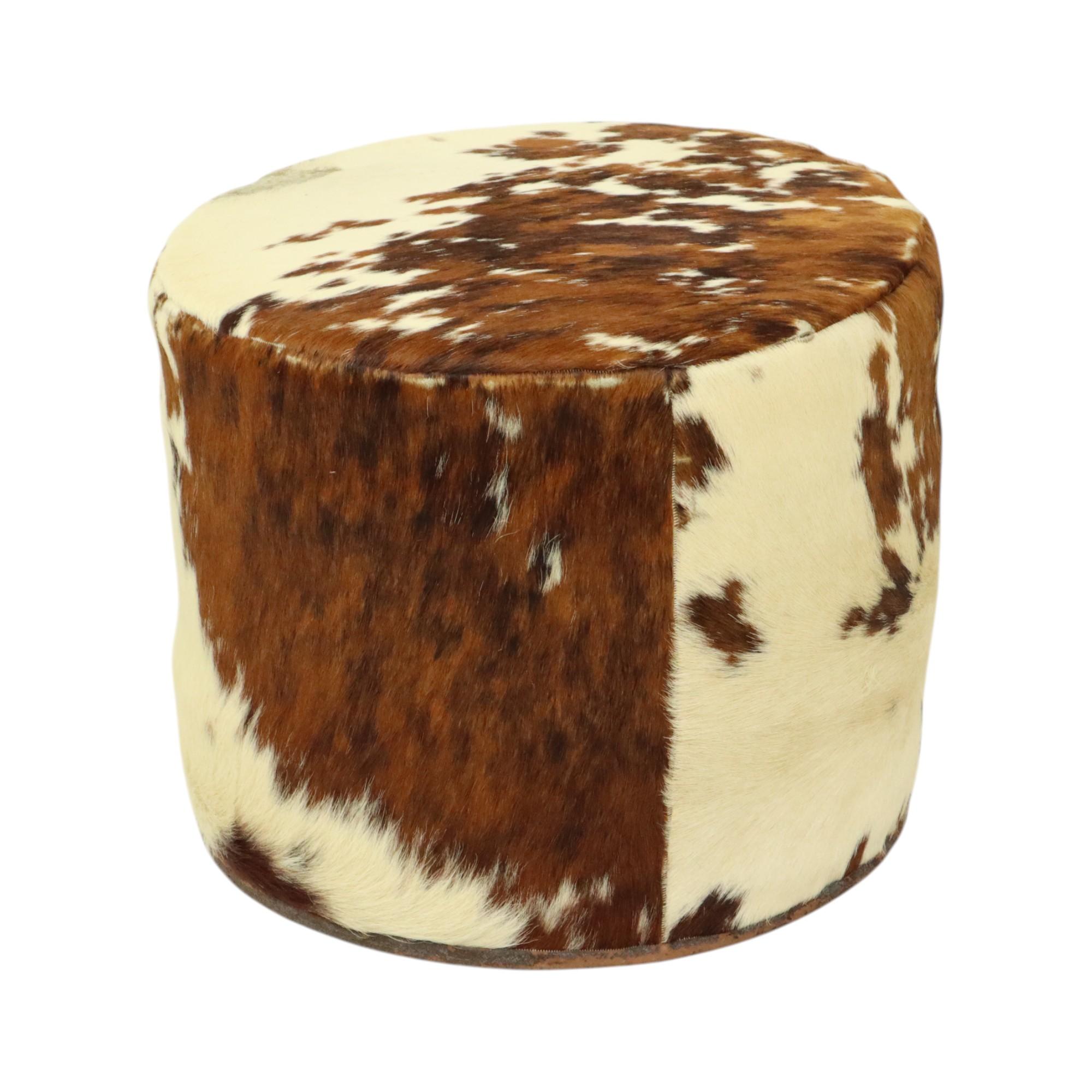 Runde Vintage Pouf Rindsleder Sixties 47cm (Mitte des 20. Jahrhunderts) im Angebot