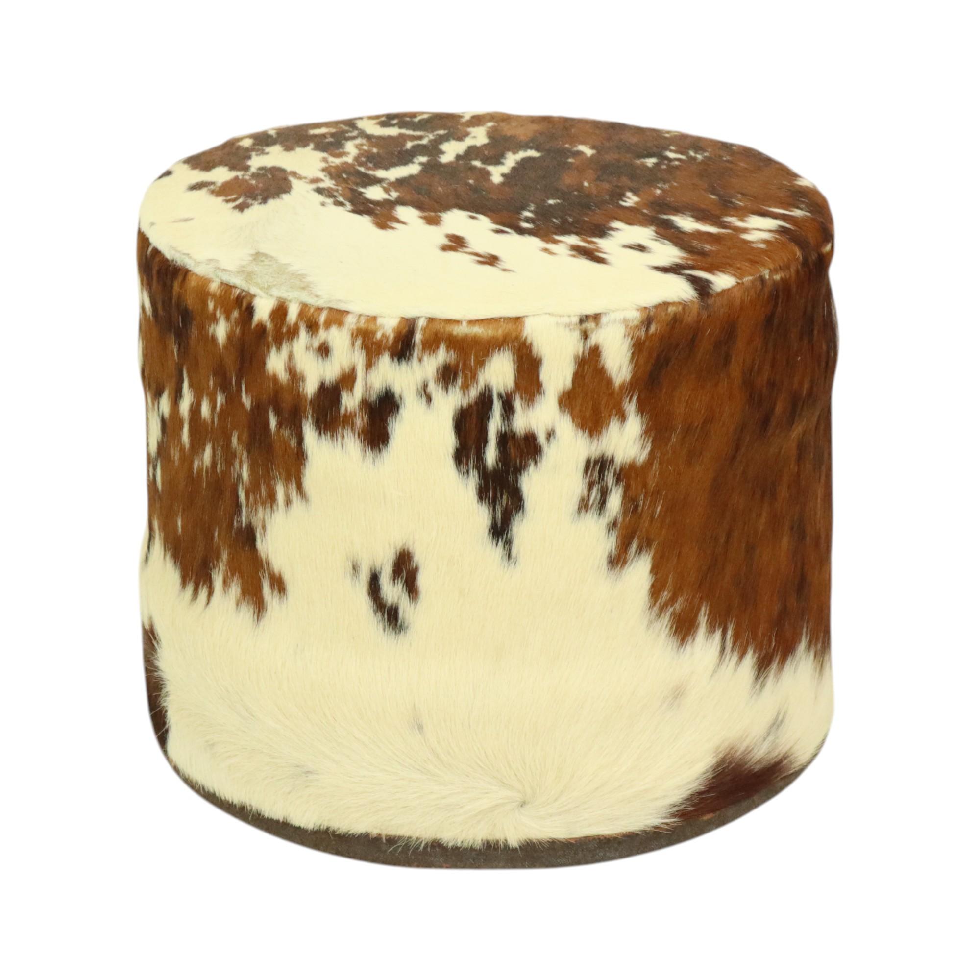 Runde Vintage Pouf Rindsleder Sixties 47cm im Angebot 1