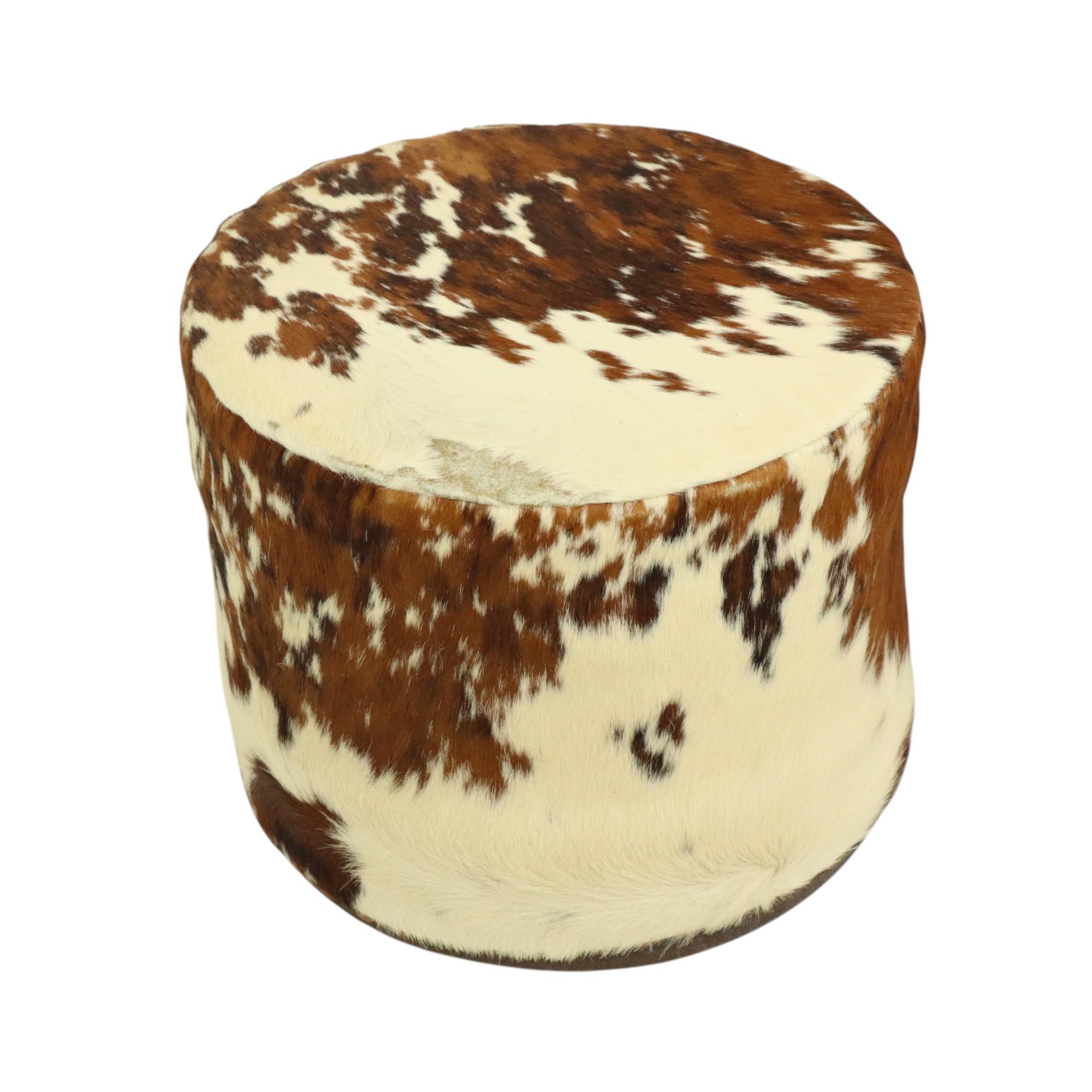 Runde Vintage Pouf Rindsleder Sixties 47cm im Angebot 2