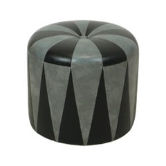 Puf Vintage Redondo Gris Negro Bicolor Skai Años Sesenta