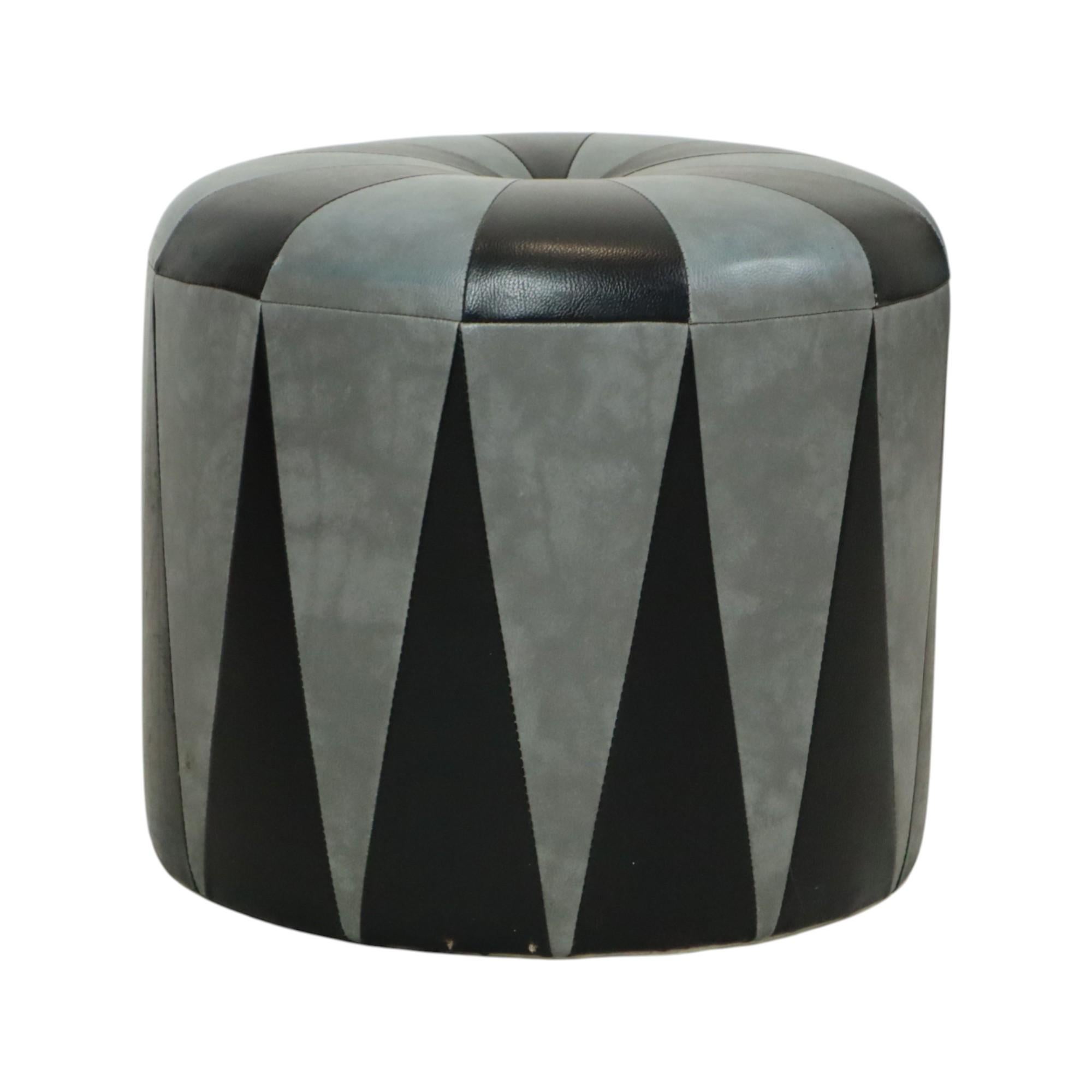 Belgian Round Vintage Pouf Gray Black Two-tone Skai Sixties For Sale