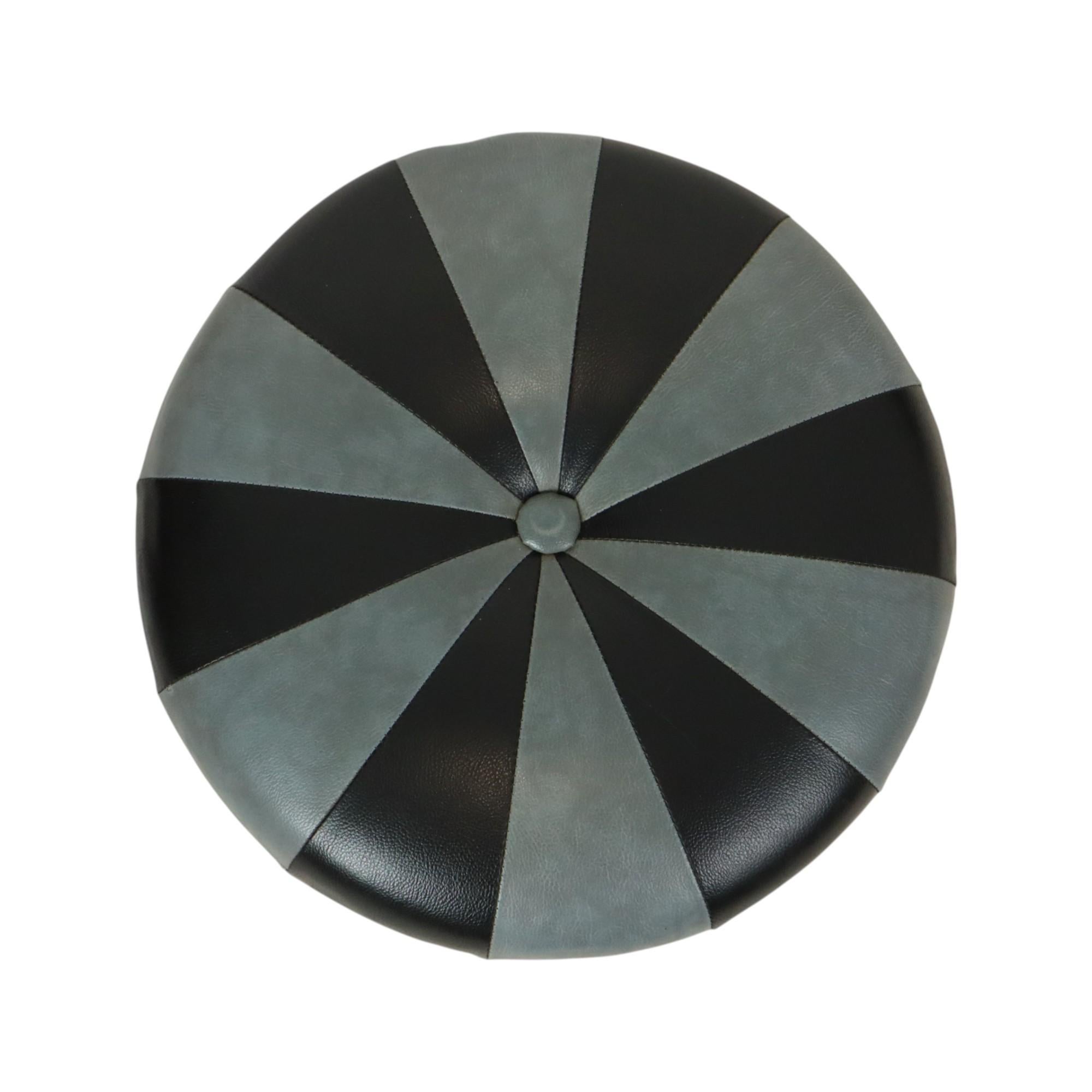 20th Century Round Vintage Pouf Gray Black Two-tone Skai Sixties For Sale