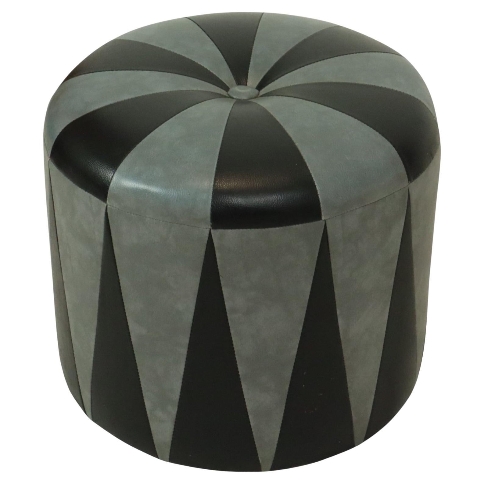 Round Vintage Pouf Gray Black Two-tone Skai Sixties