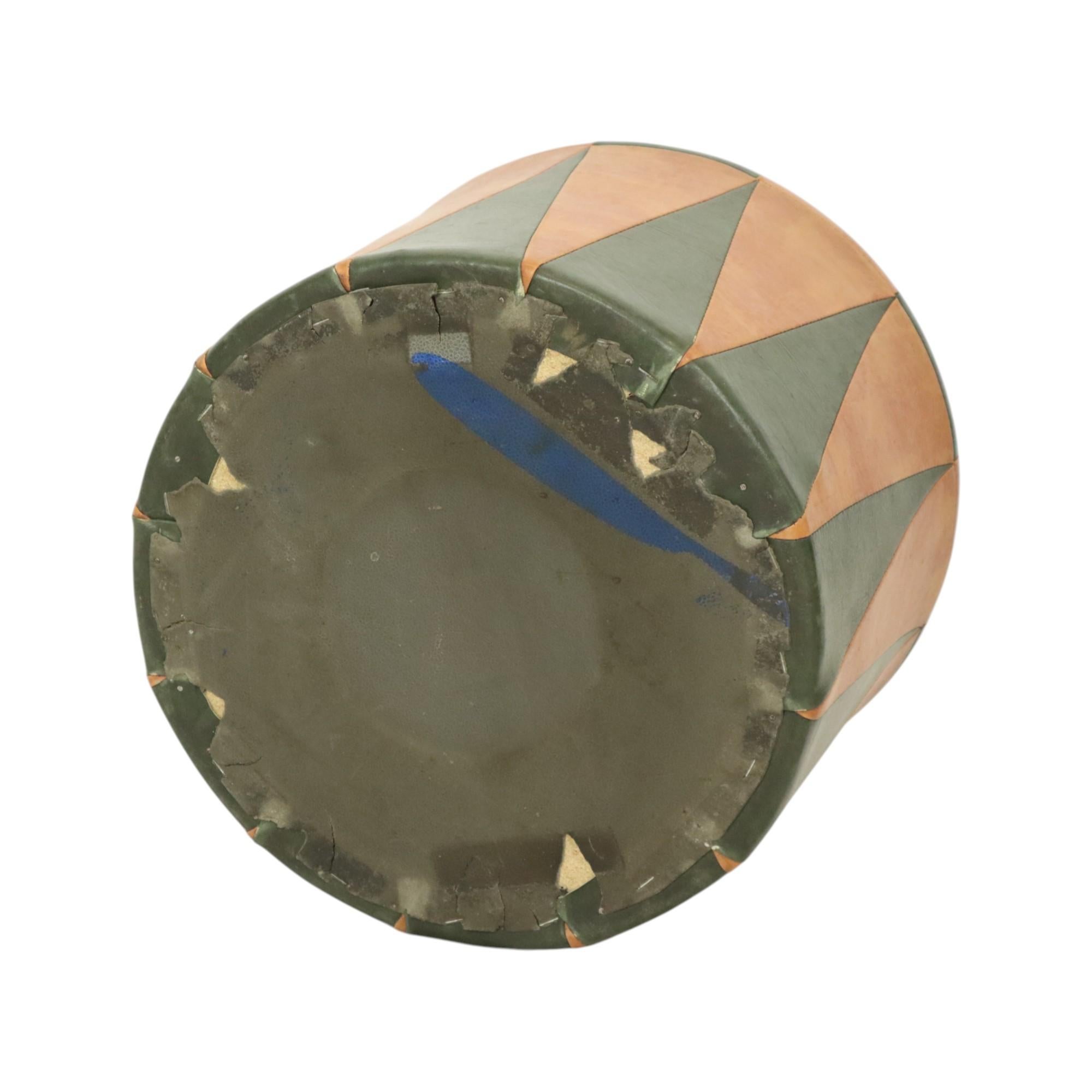Round Vintage Pouf Green Brown Two-tone Skai Sixties For Sale 3