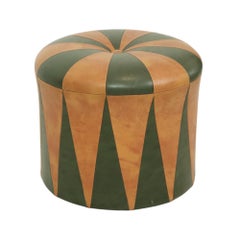 Round Vintage Pouf Green Brown Two-tone Skai Sixties
