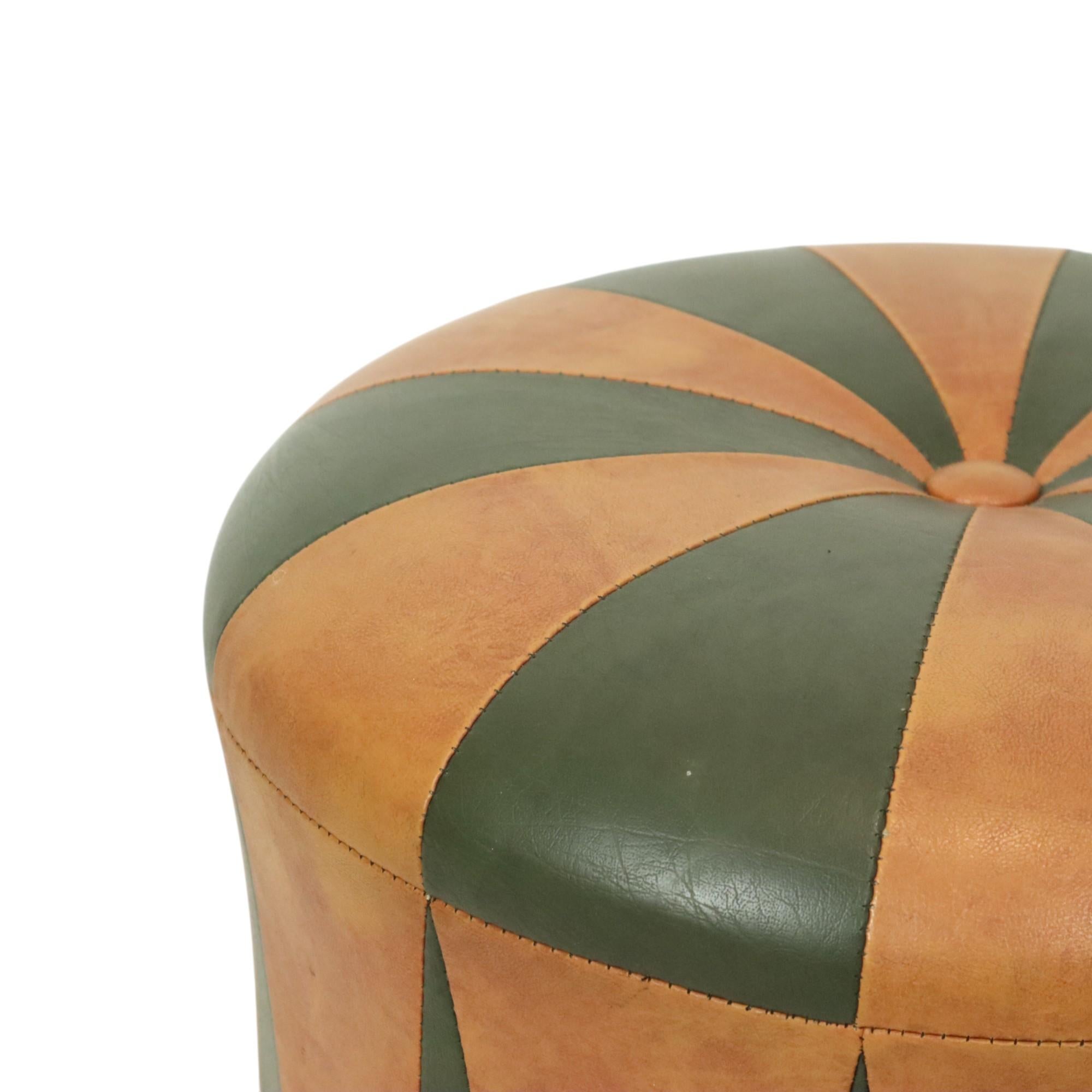 Patchwork Round Vintage Pouf Green Brown Two-tone Skai Sixties For Sale