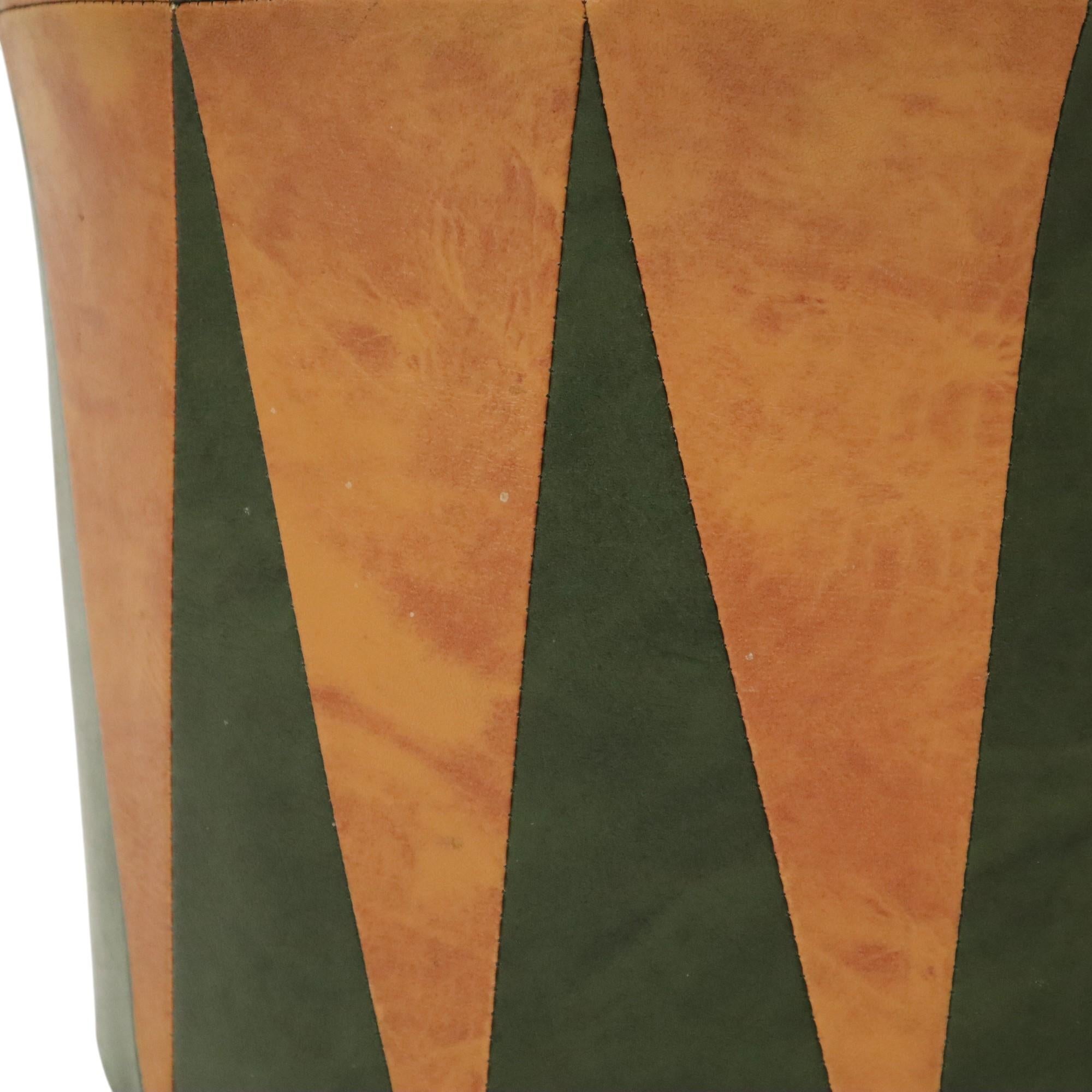 Round Vintage Pouf Green Brown Two-tone Skai Sixties In Good Condition For Sale In Poperinge, BE