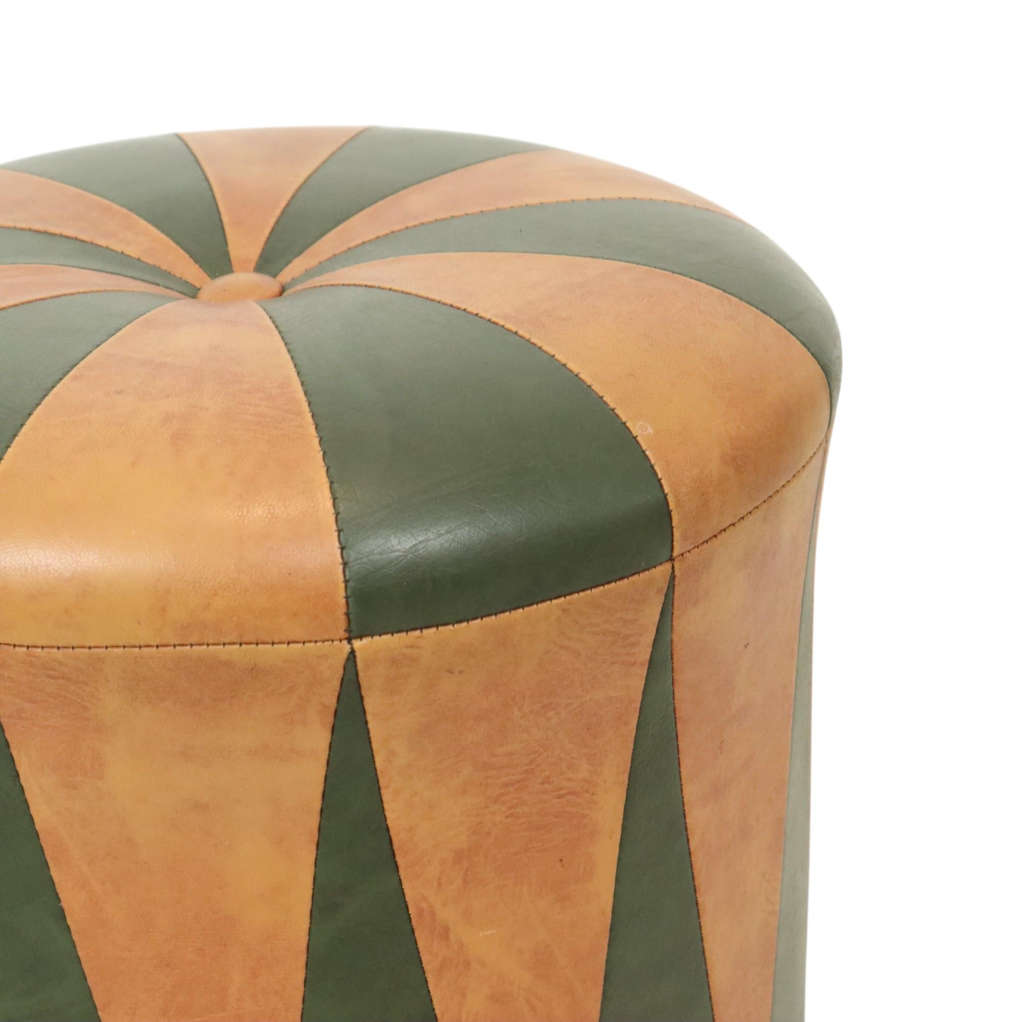 Round Vintage Pouf Green Brown Two-tone Skai Sixties For Sale 1