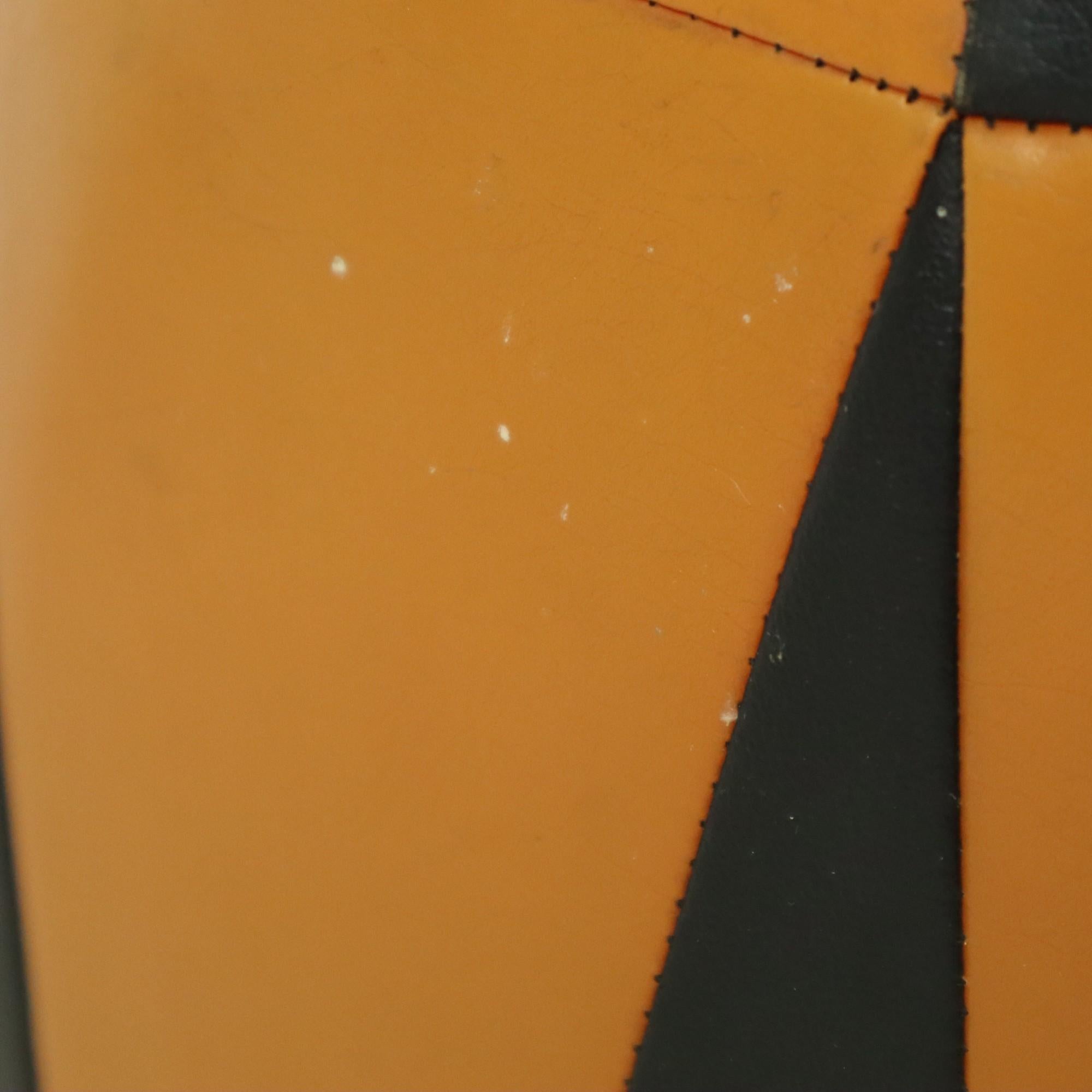 Round Vintage Pouf Orange Black Leatherette 1960s For Sale 4