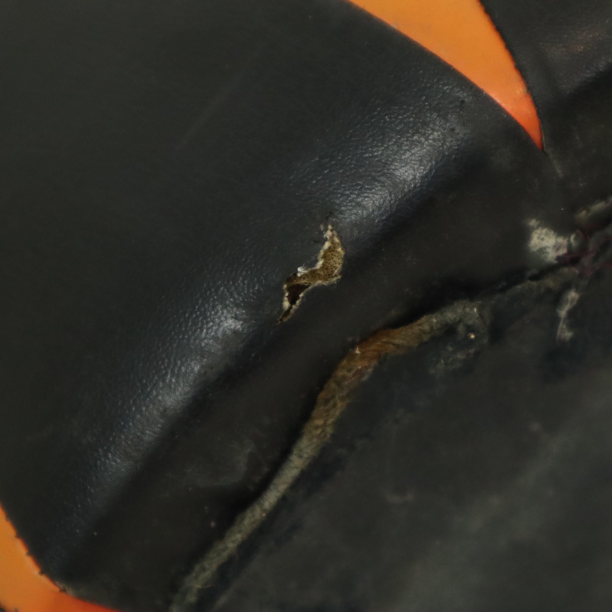 Round Vintage Pouf Orange Black Leatherette 1960s For Sale 7