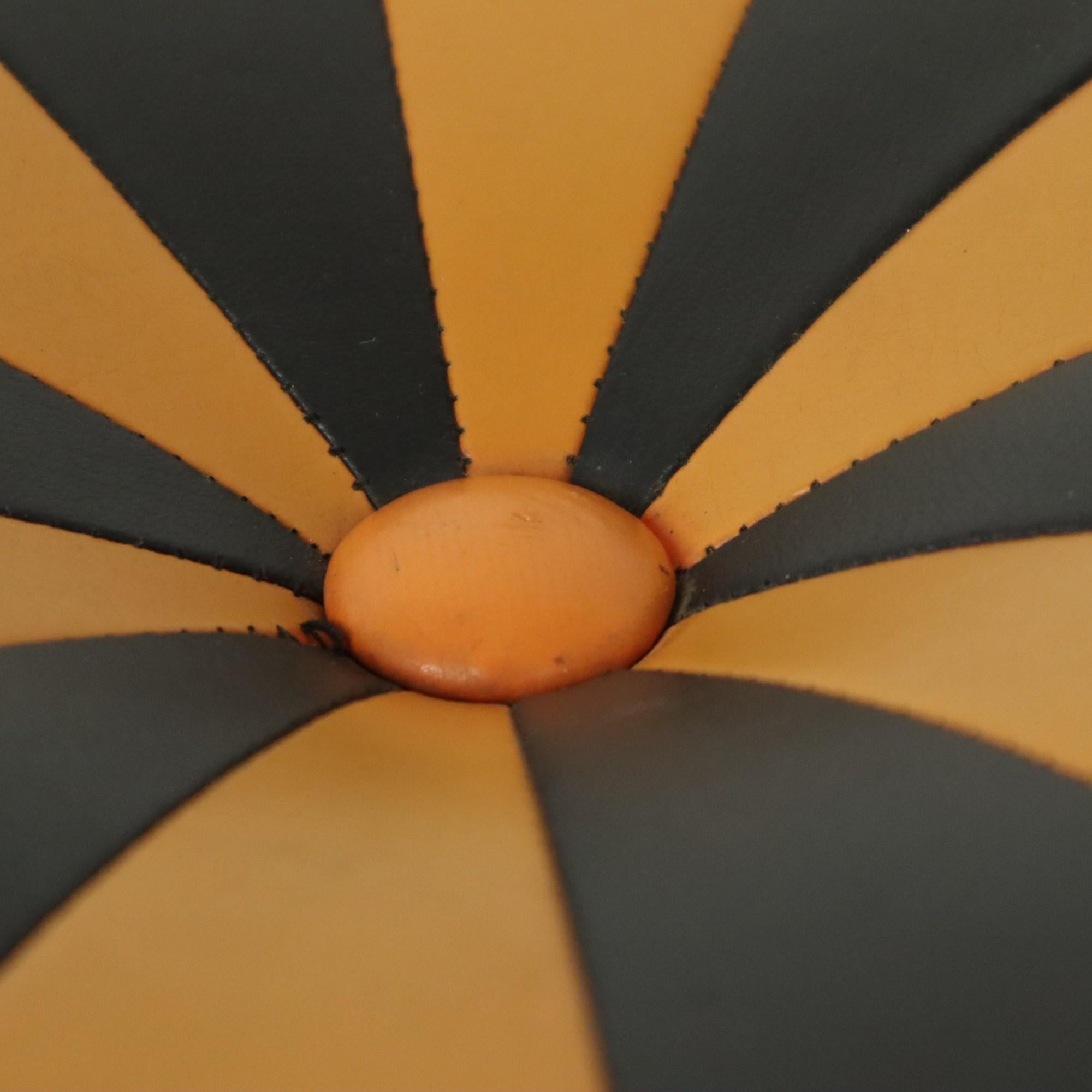 Round Vintage Pouf Orange Black Leatherette 1960s For Sale 3