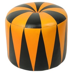 Round Vintage Pouf Orange Black Two-tone Skai Sixties