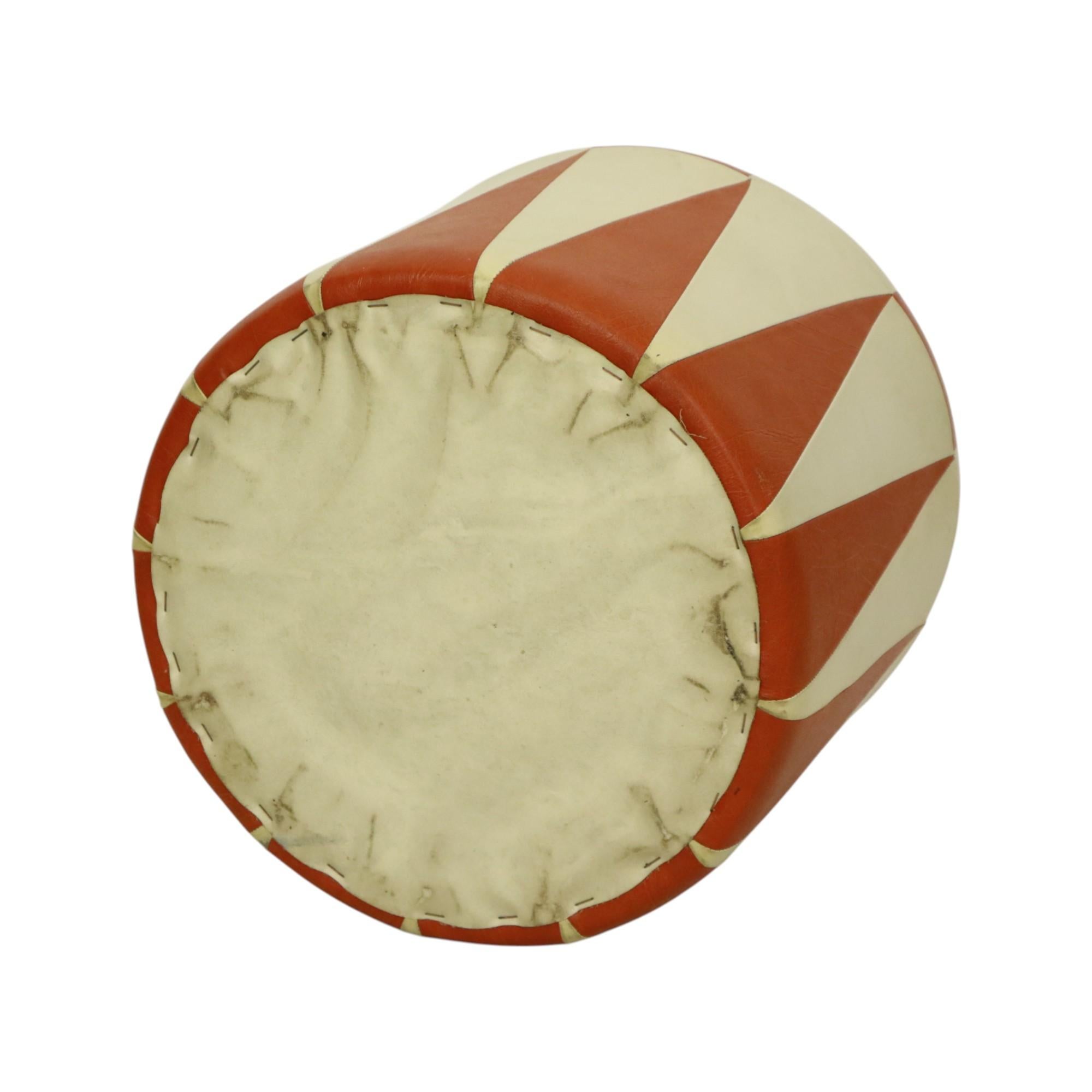Round Vintage Pouf Orange Cream Two-Tone Skai Sixties For Sale 4