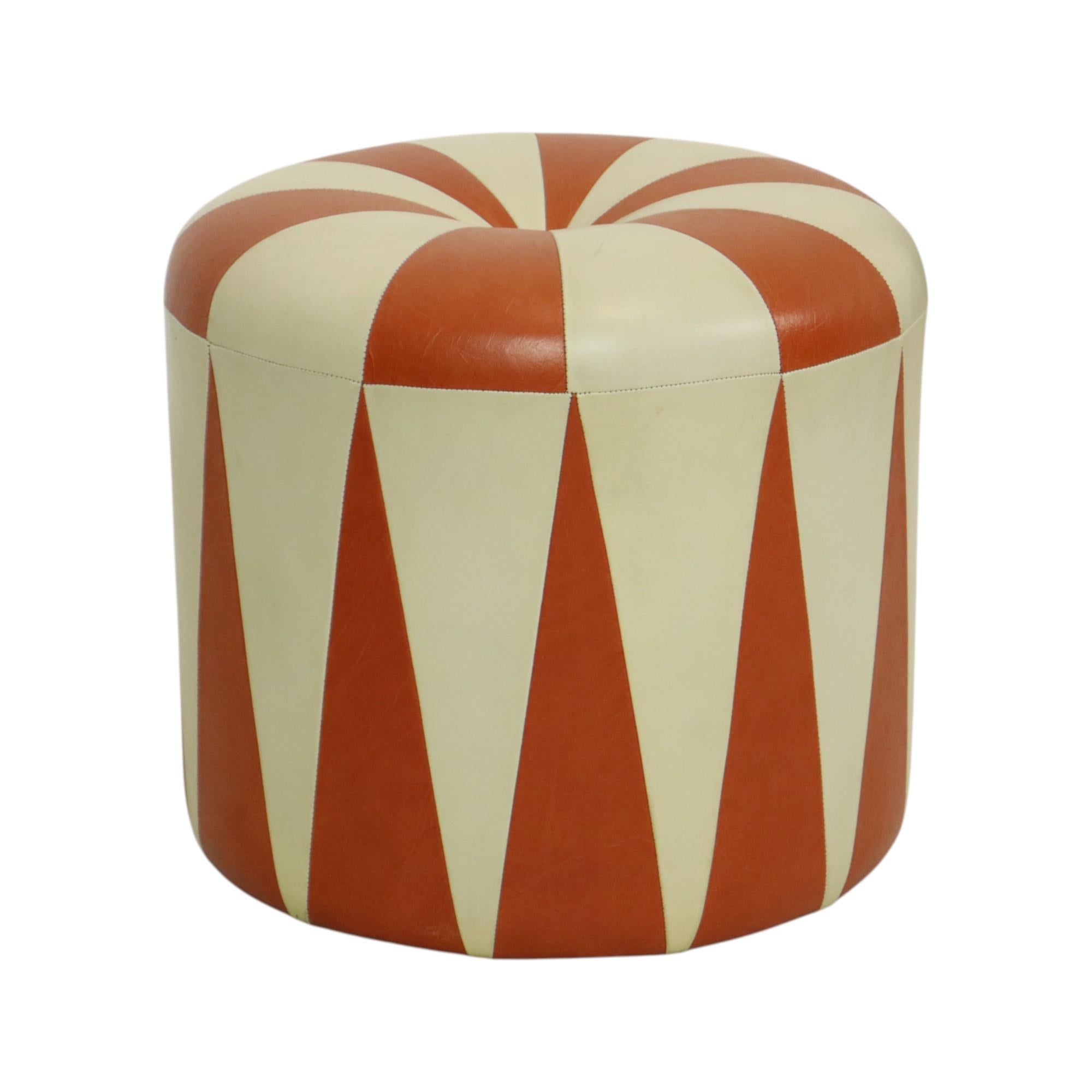 Belgian Round Vintage Pouf Orange Cream Two-Tone Skai Sixties For Sale