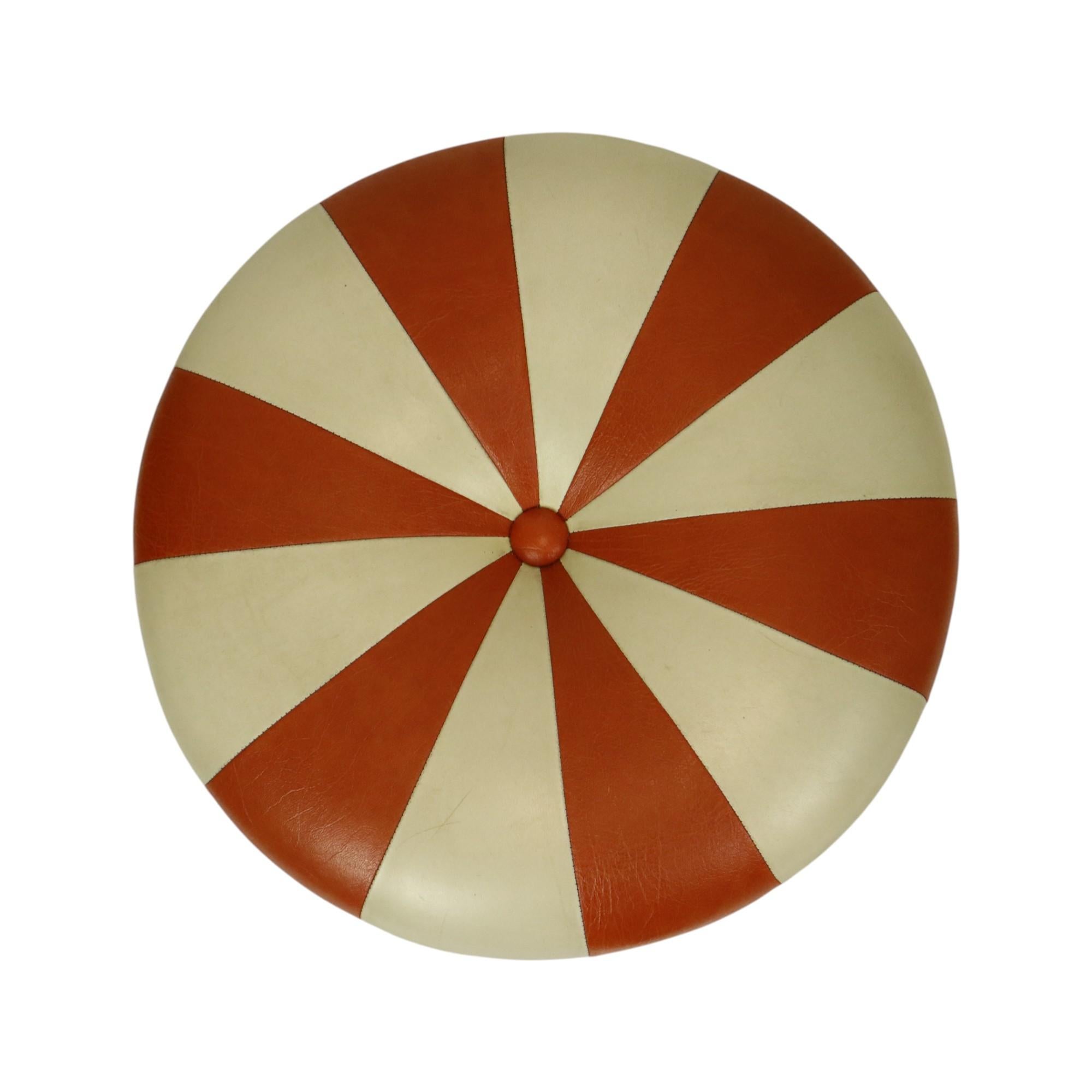 Patchwork Round Vintage Pouf Orange Cream Two-Tone Skai Sixties For Sale