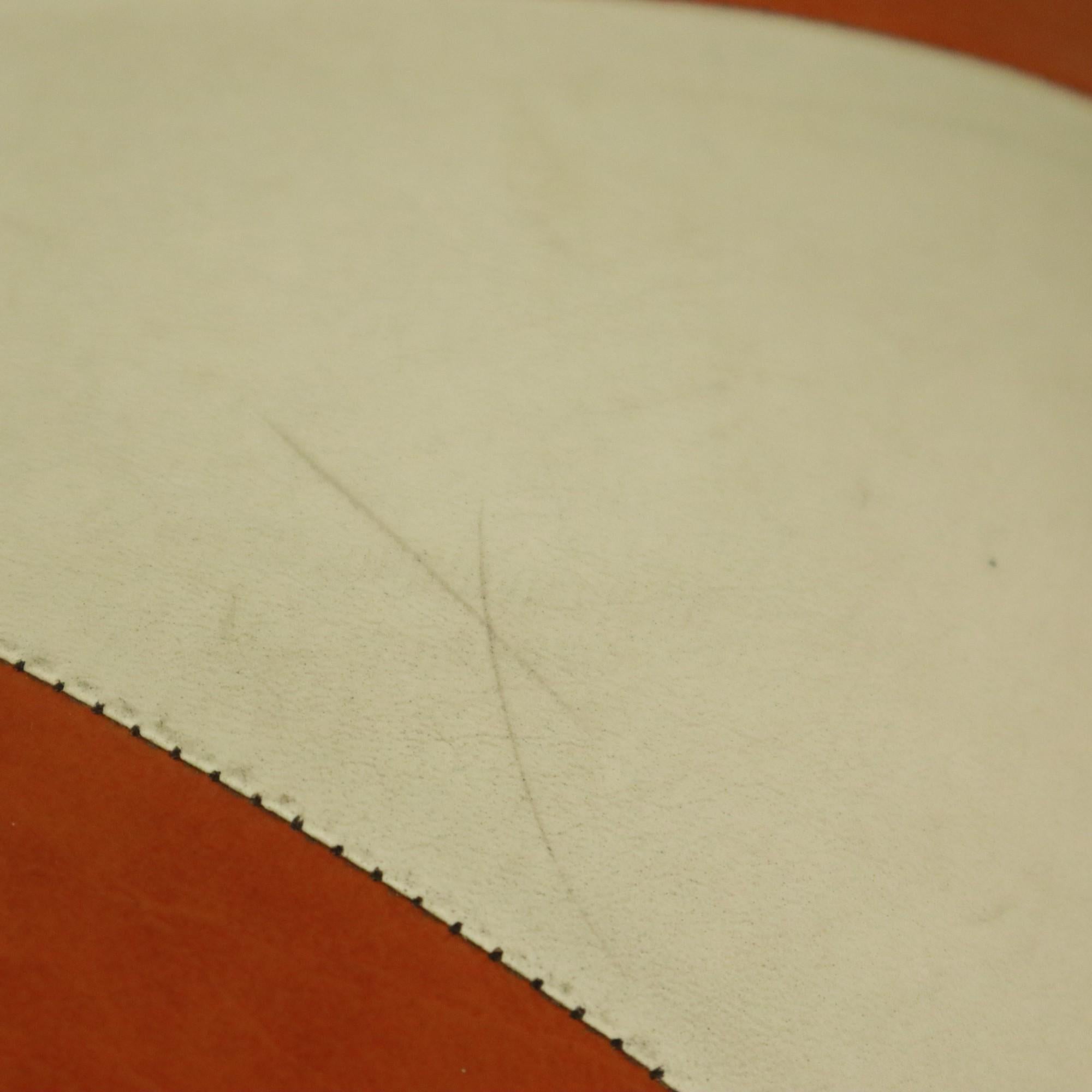 Faux Leather Round Vintage Pouf Orange Cream Two-Tone Skai Sixties For Sale