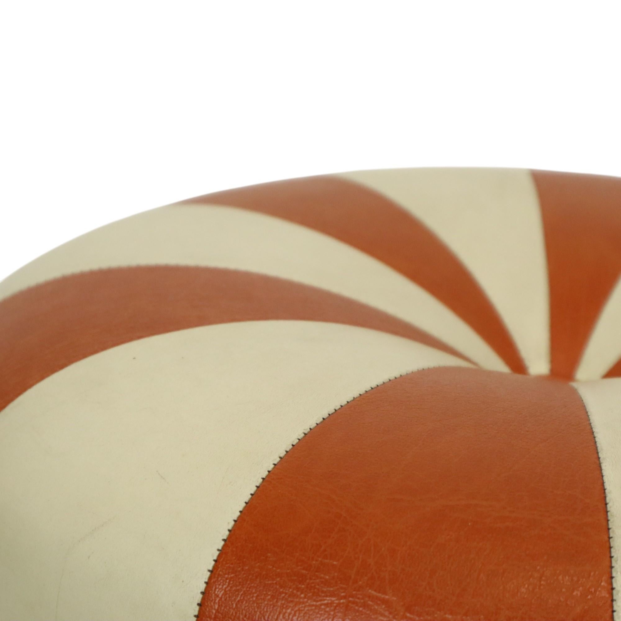 Round Vintage Pouf Orange Cream Two-Tone Skai Sixties For Sale 1