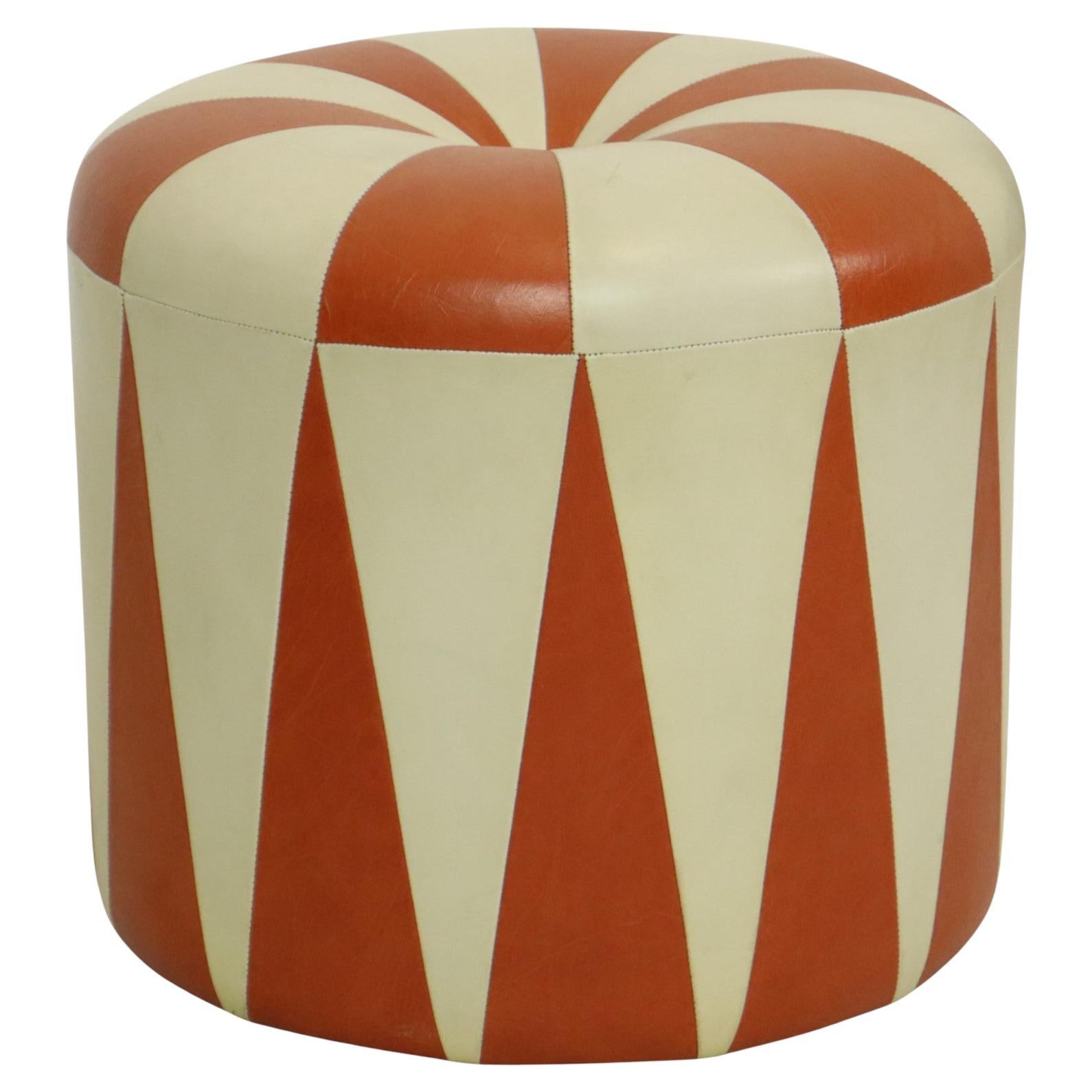 Round Vintage Pouf Orange Cream Two-Tone Skai Sixties