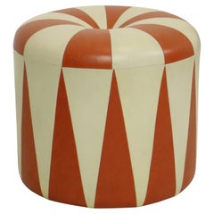 Round Vintage Pouf Orange Cream Two-Tone Skai Sixties