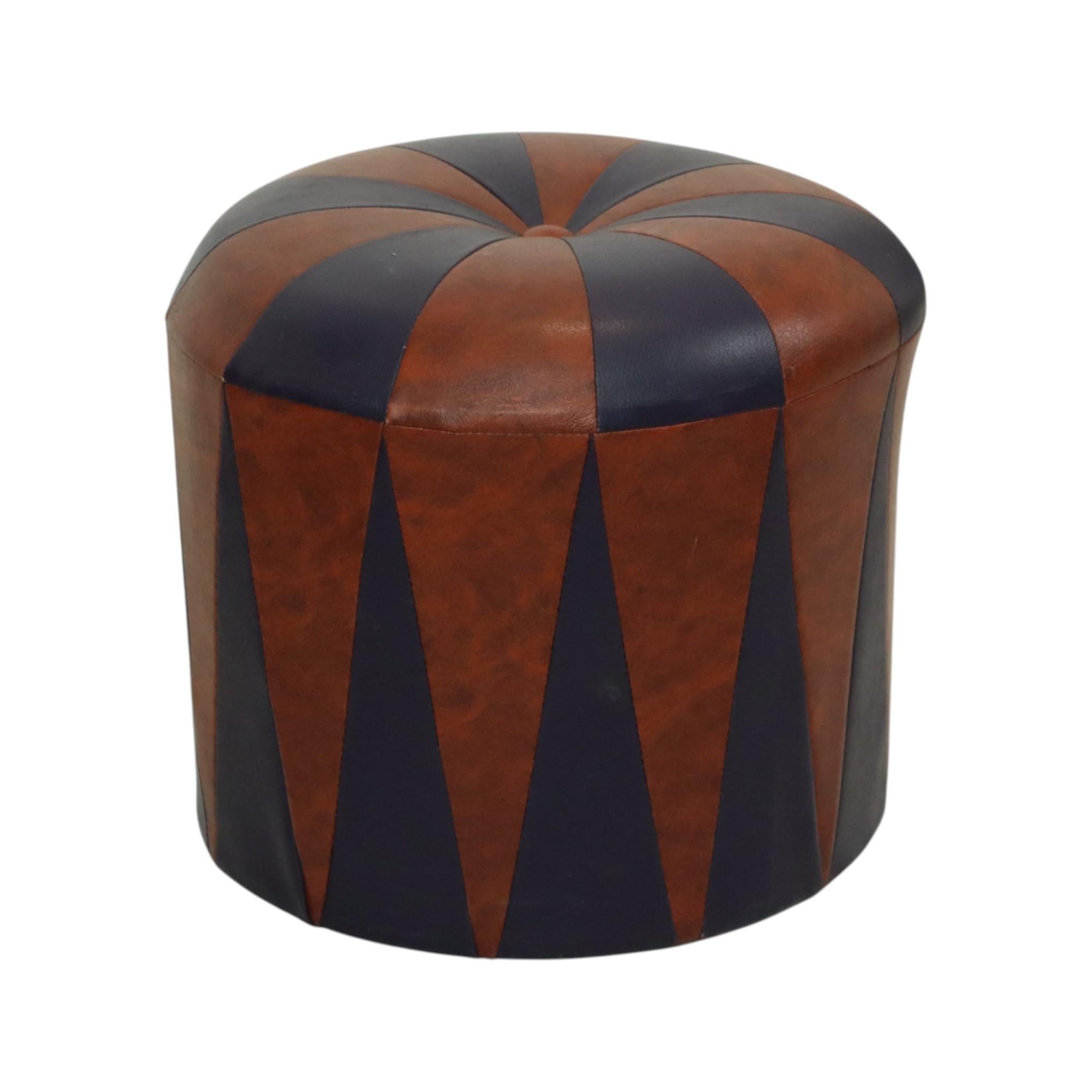 Belgian Round Vintage Pouf Purple Bordeaux Two-tone Skai Sixties For Sale