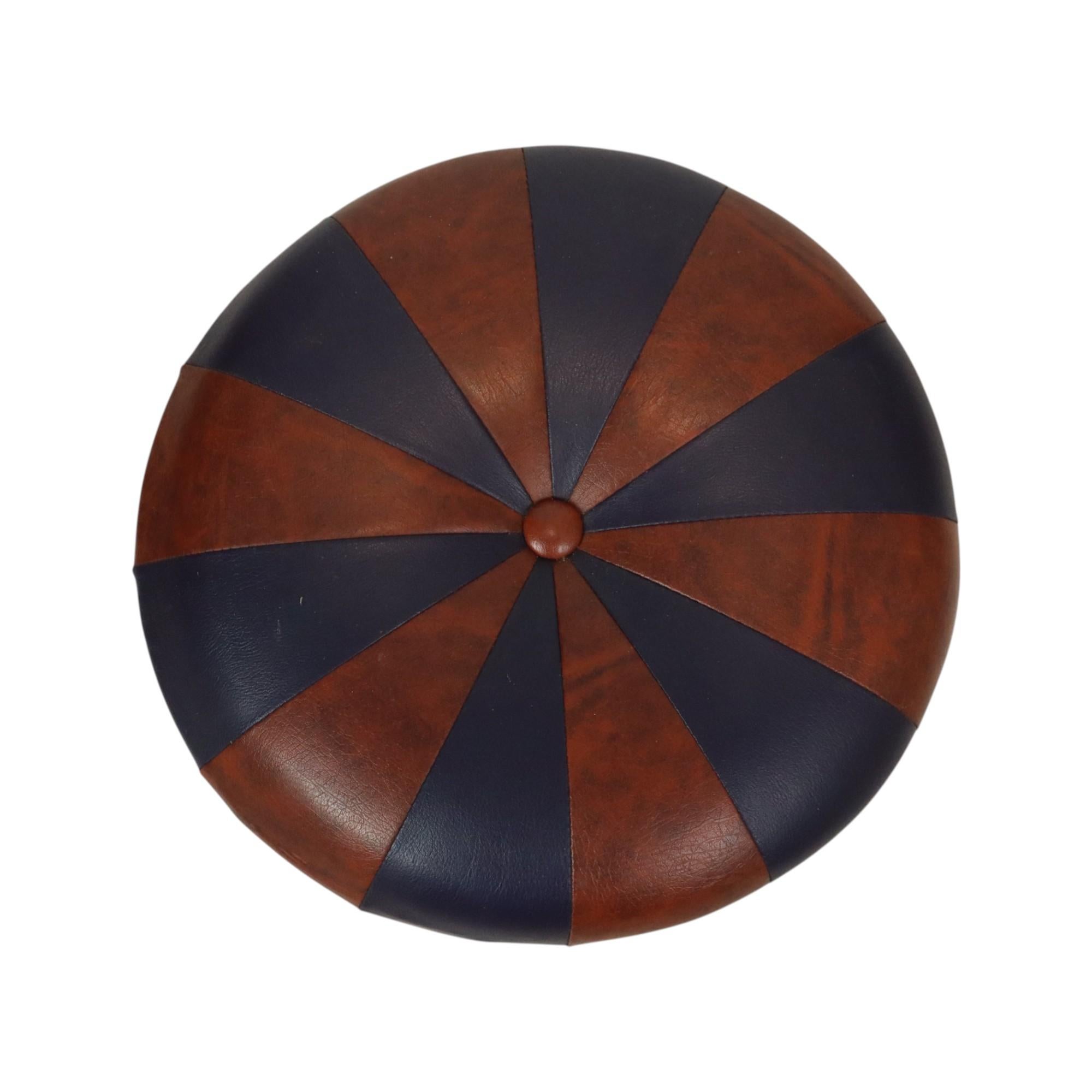 Patchwork Round Vintage Pouf Purple Bordeaux Two-tone Skai Sixties For Sale