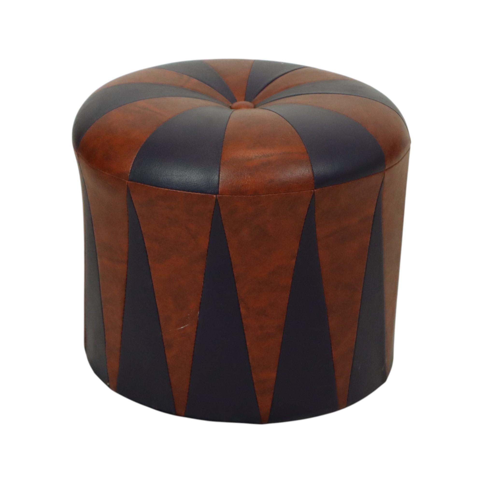 Faux Leather Round Vintage Pouf Purple Bordeaux Two-tone Skai Sixties For Sale