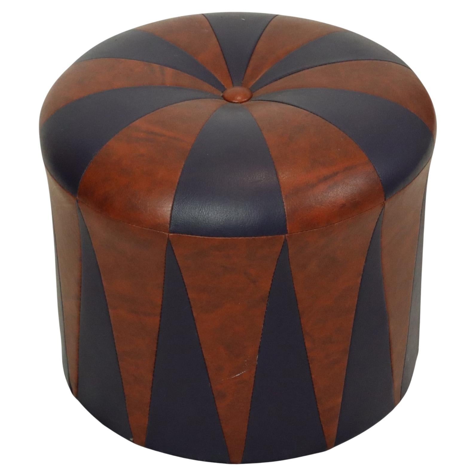 Round Vintage Pouf Purple Bordeaux Two-tone Skai Sixties For Sale