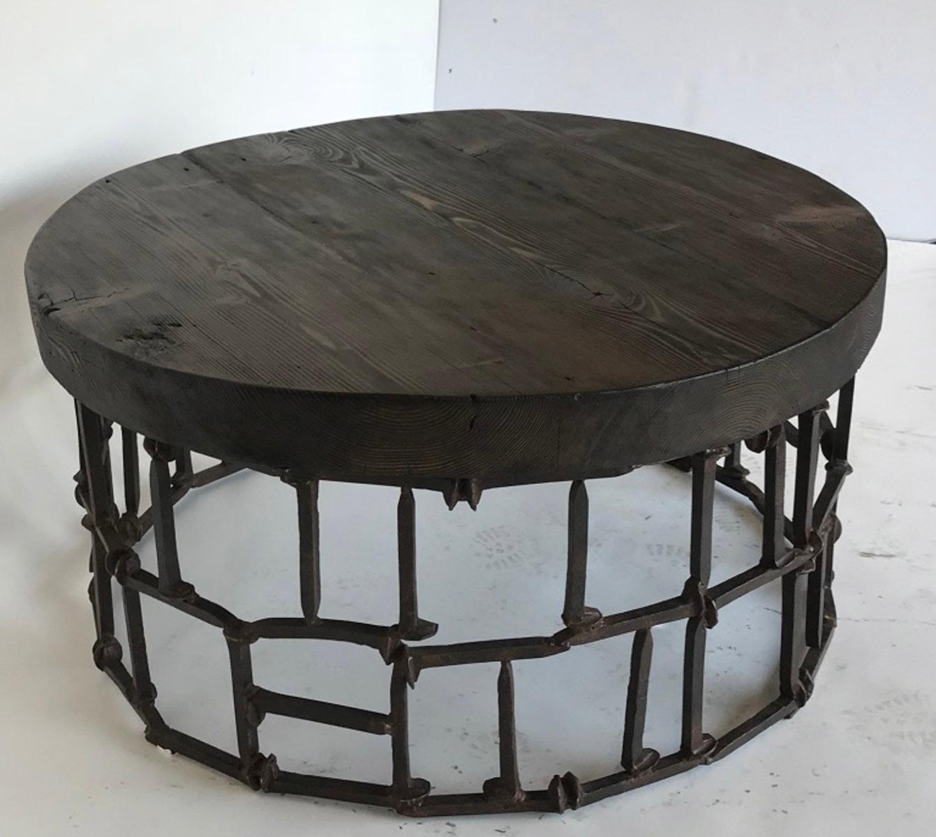Iron Custom Round Vintage Railroad Spike Coffee Table